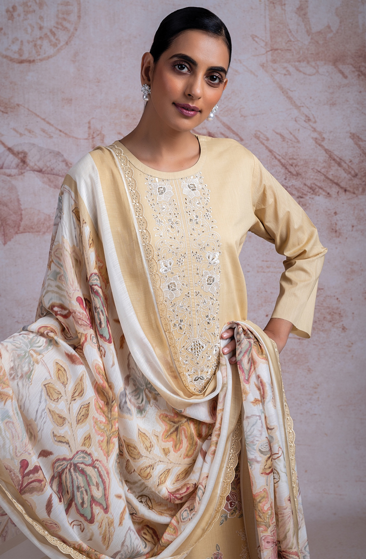 Yellow Pure Cotton Suit Set with Muslin Dupatta -AZR2444B