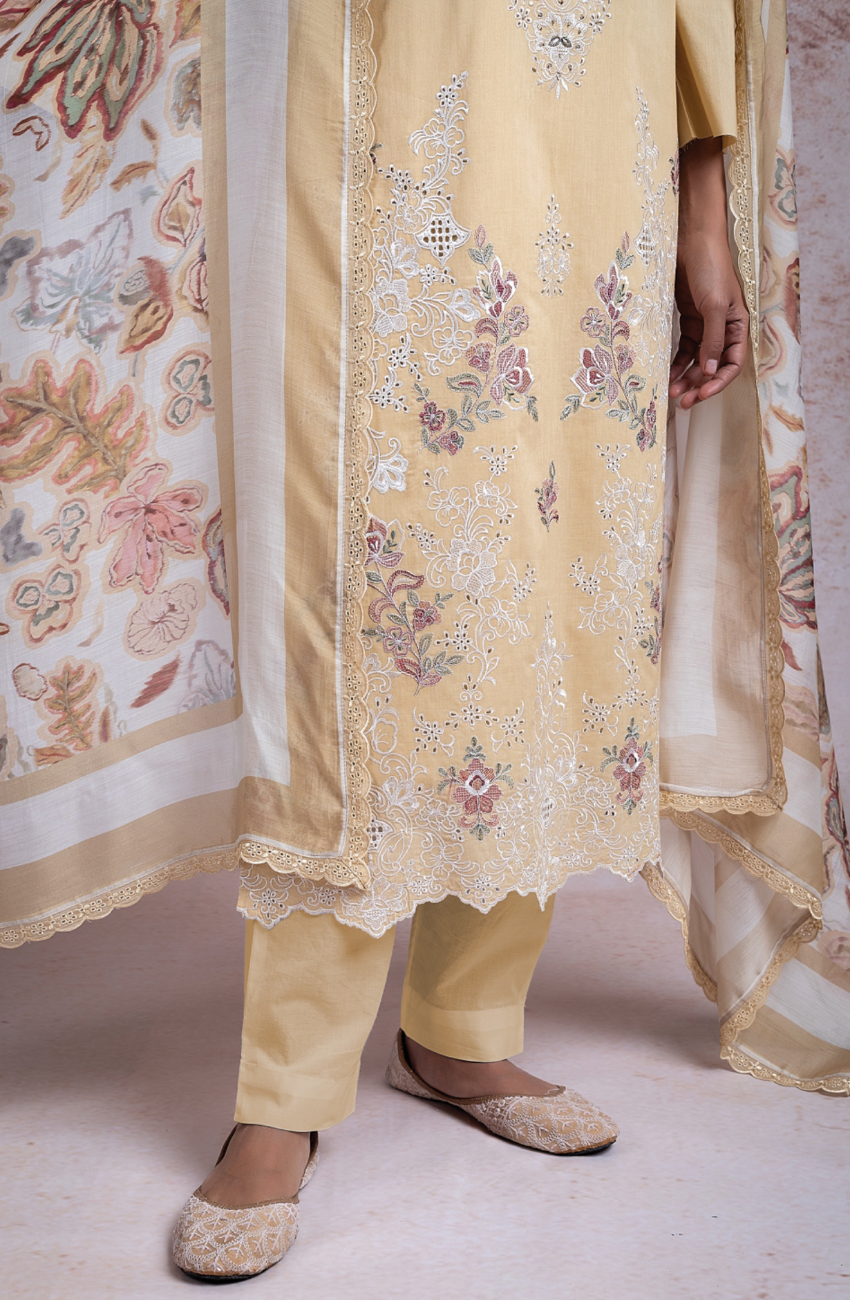 Yellow Pure Cotton Suit Set with Muslin Dupatta -AZR2444B