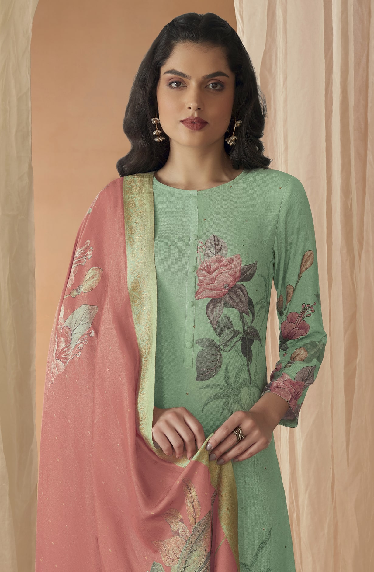 Green Cotton Digital Printed Unstitched Salwar Kameez - BAI516