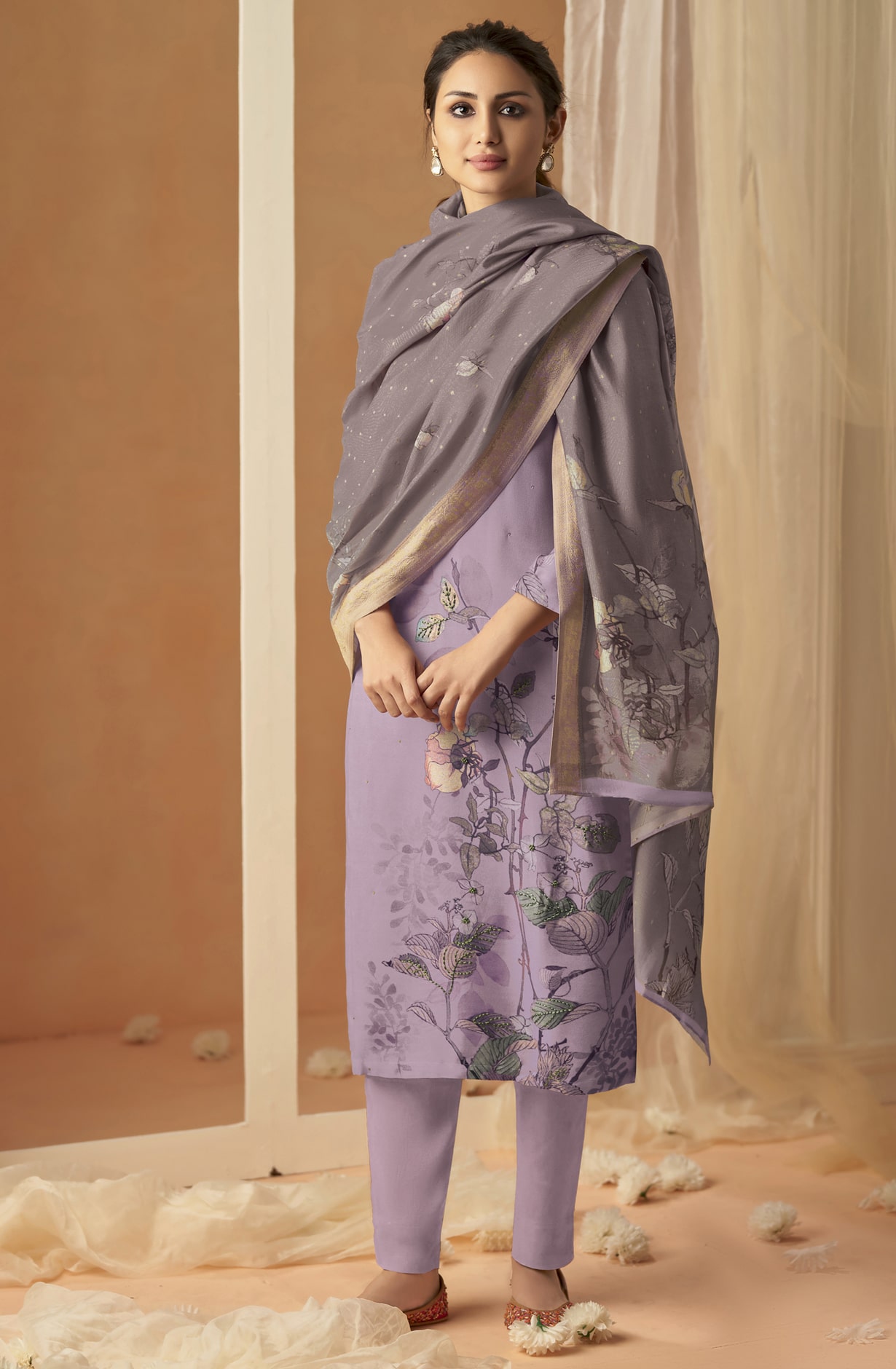 Mauve Cotton Digital Printed Unstitched Salwar Kameez - BAI535