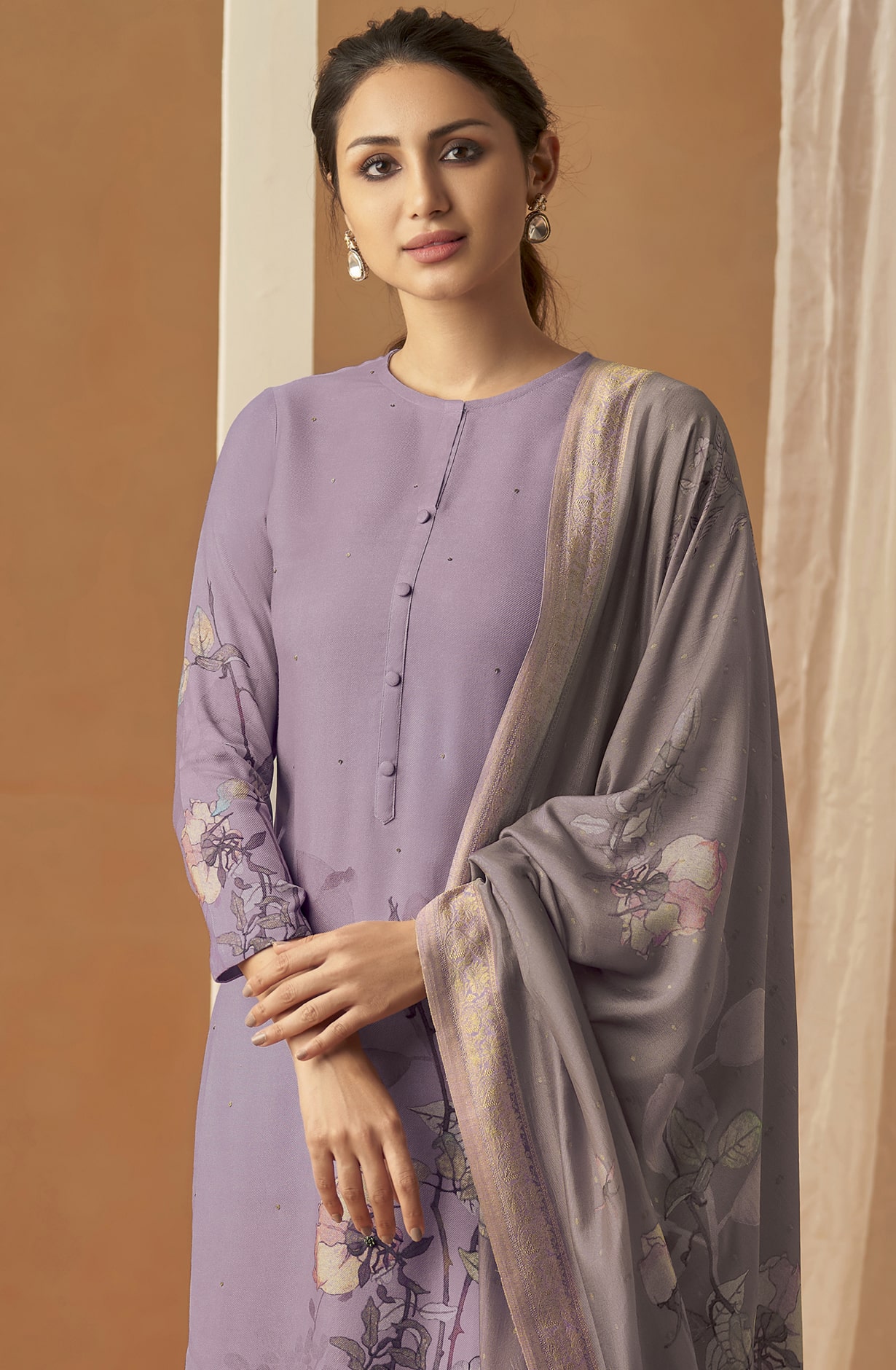 Mauve Cotton Digital Printed Unstitched Salwar Kameez - BAI535