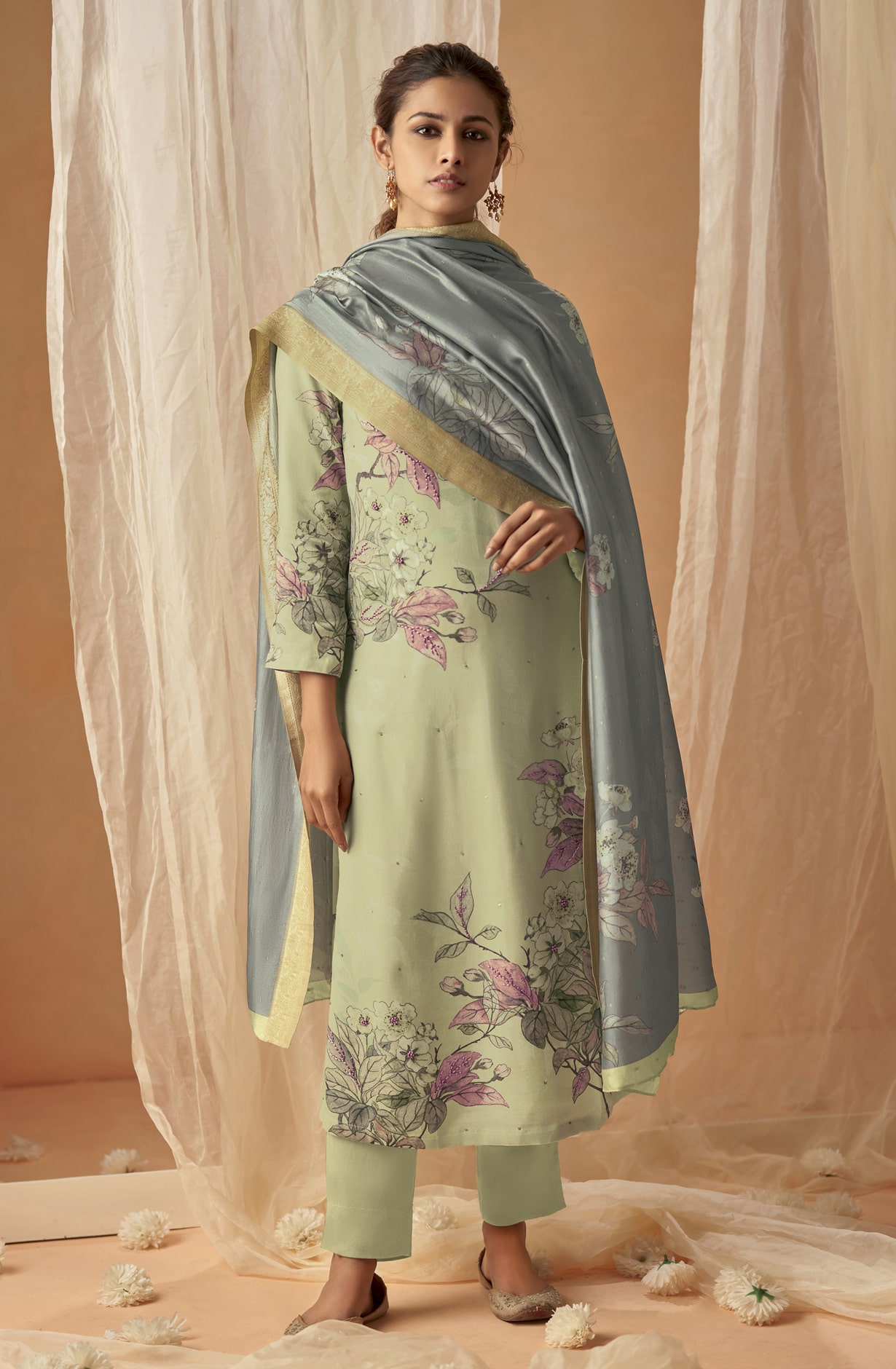 Light Mustard Cotton Digital Printed Unstitched Salwar Kameez - BAI548