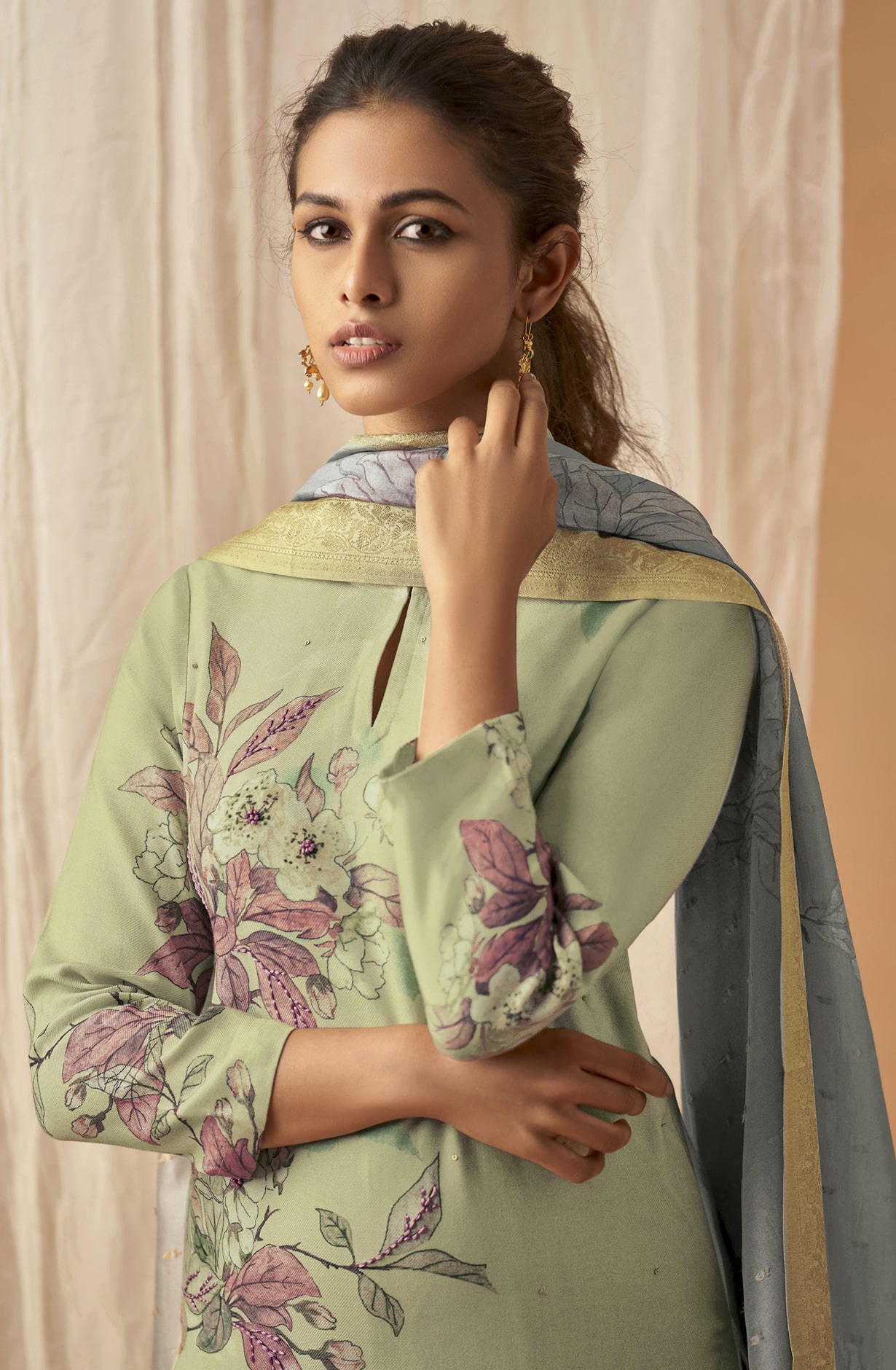 Light Mustard Cotton Digital Printed Unstitched Salwar Kameez - BAI548