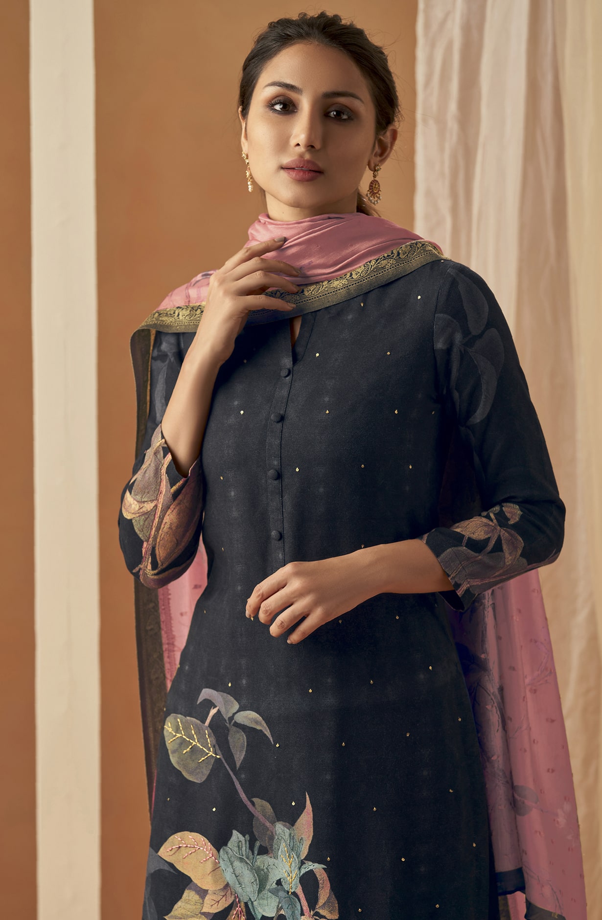 Black Cotton Digital Printed Unstitched Salwar Kameez - BAI575