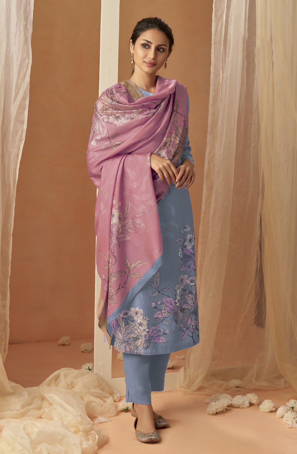 Lavender Cotton Digital Printed Unstitched Salwar Kameez - BAI582
