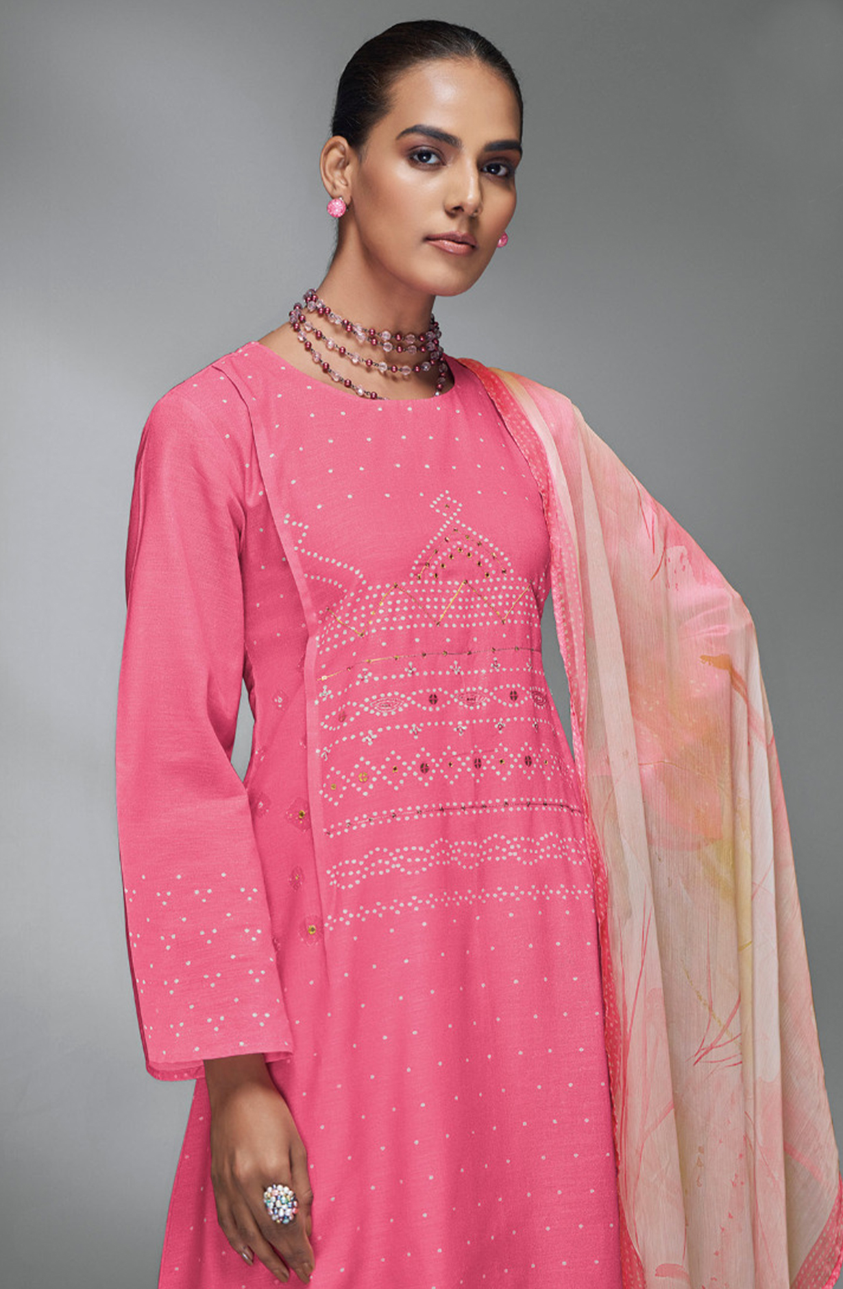 Pink Digital Printed Cotton Linen Suit Set with Dupatta - BAN5011A