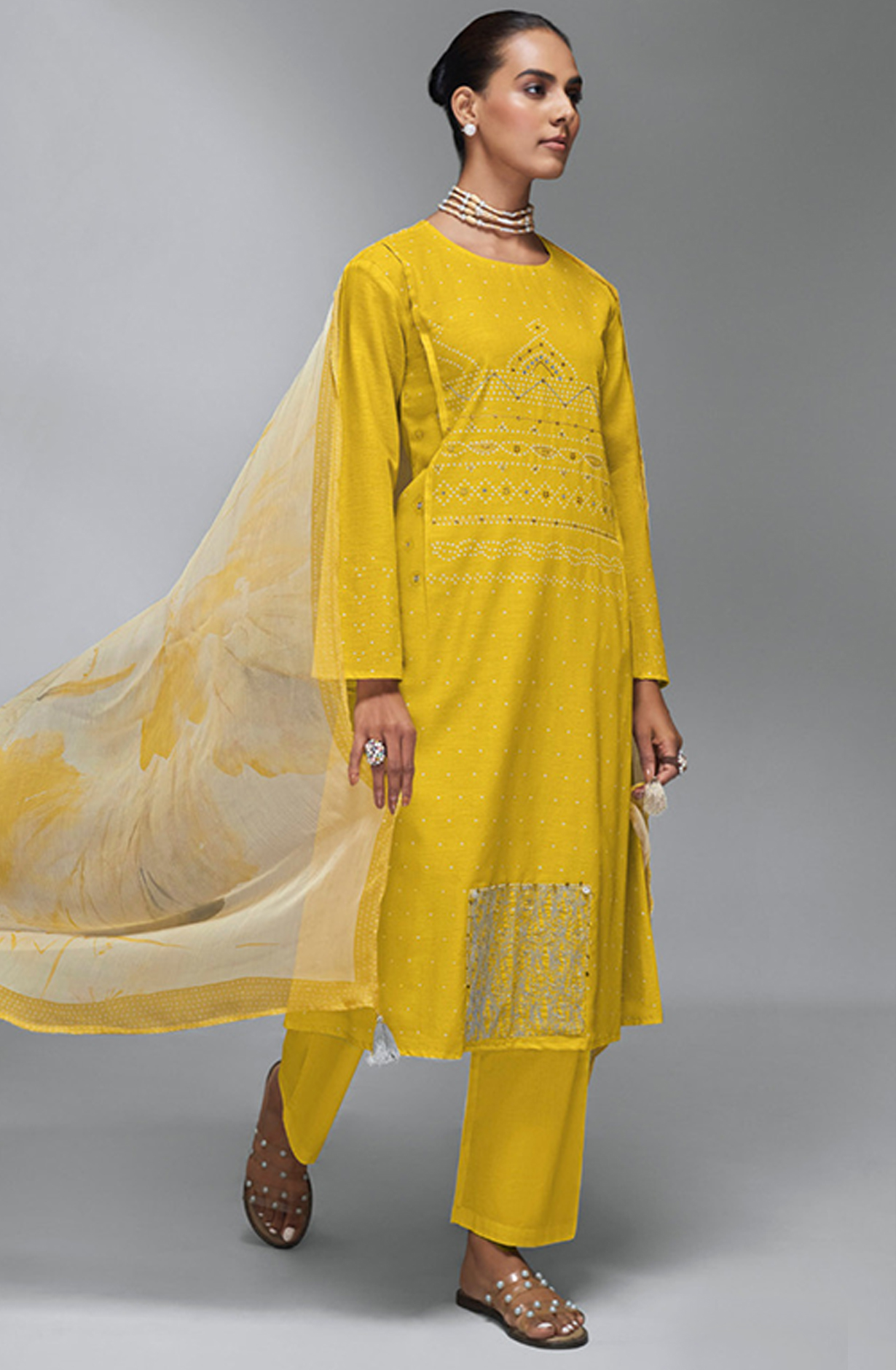 Yellow Digital Printed Cotton Linen Suit Set with Dupatta - BAN5011B