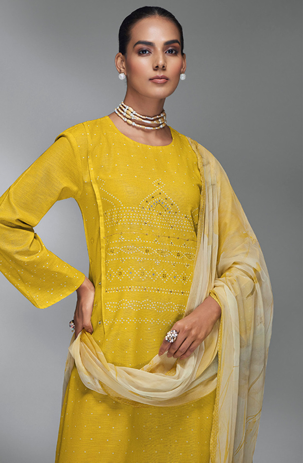 Yellow Digital Printed Cotton Linen Suit Set with Dupatta - BAN5011B