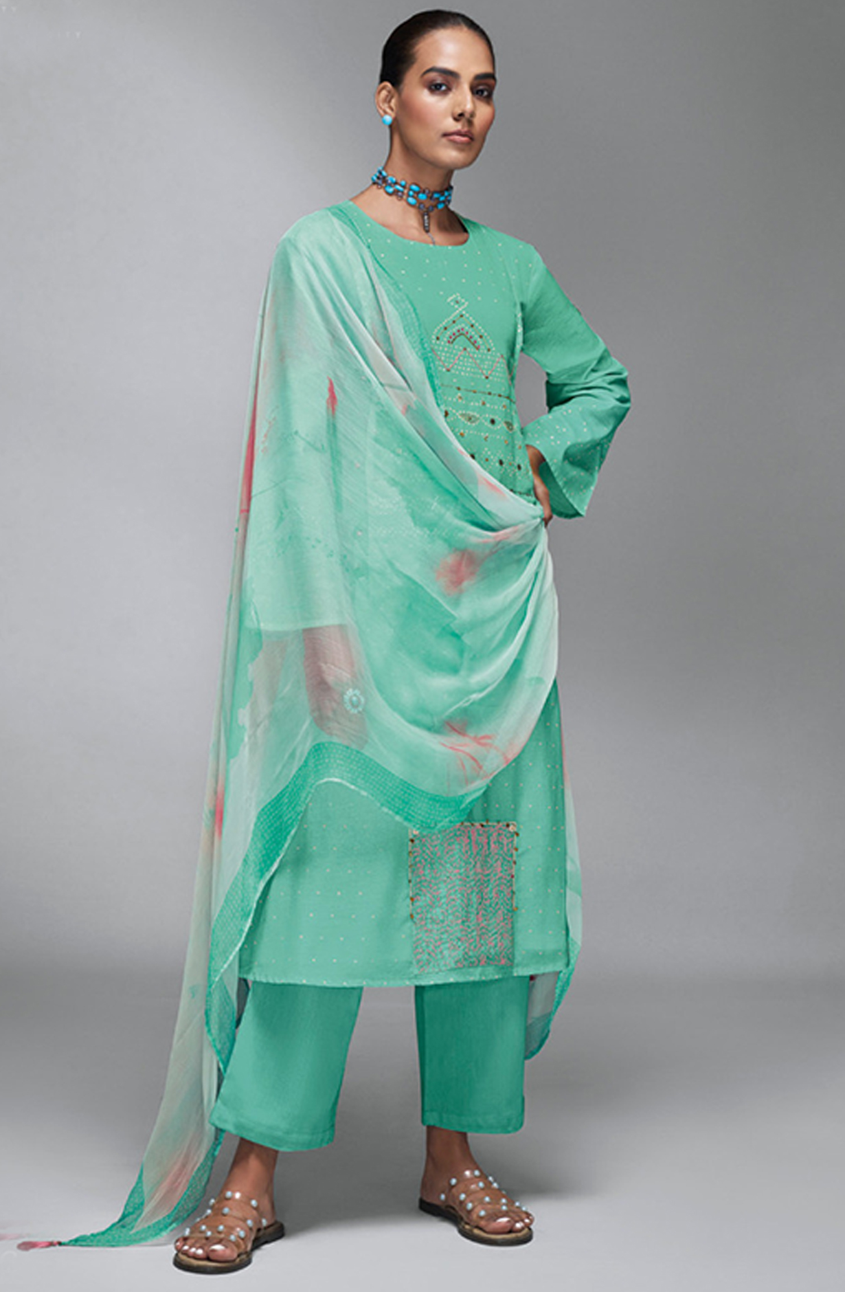 Firoze Digital Printed Cotton Linen Suit Set with Dupatta - BAN5011C