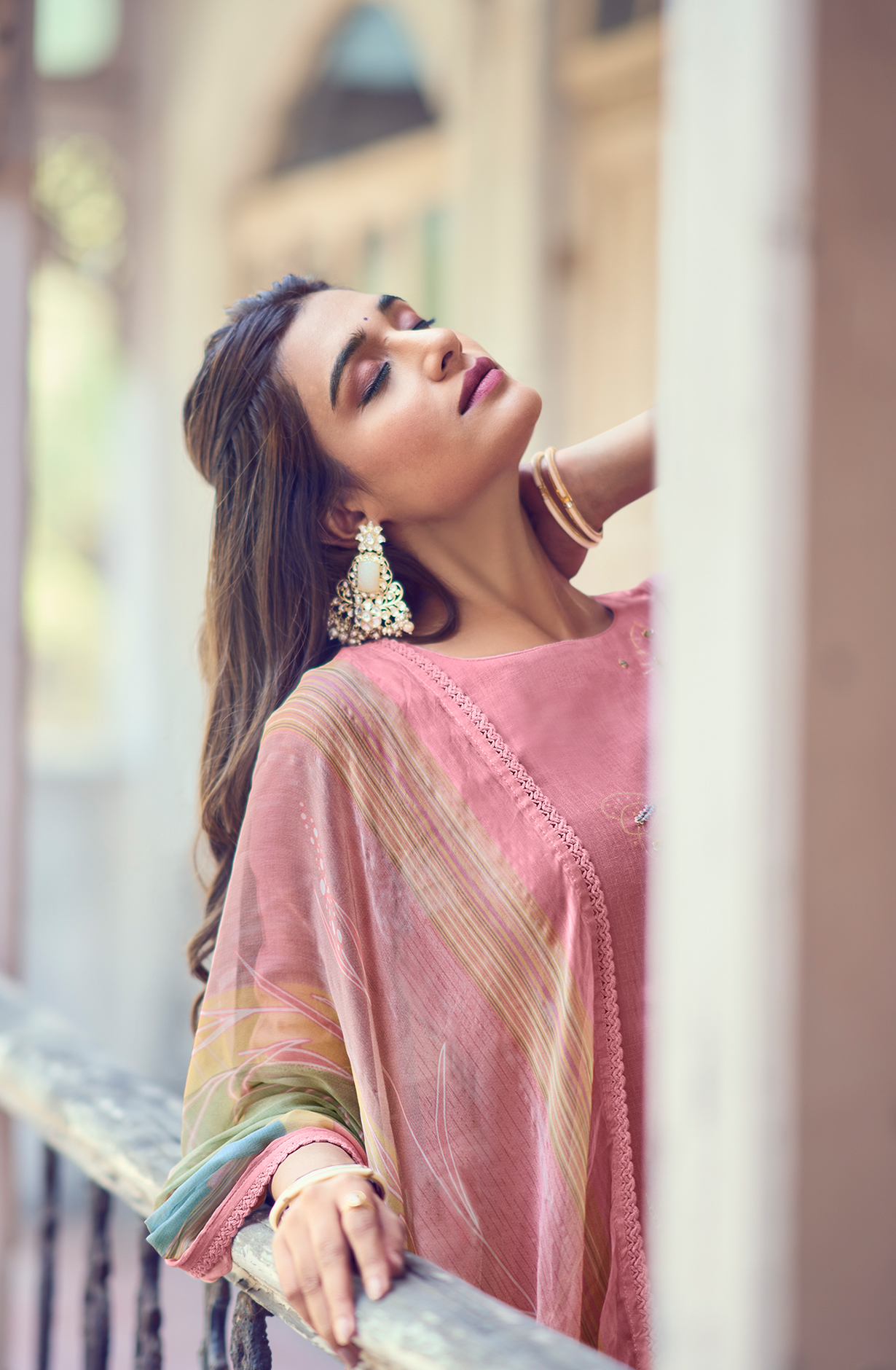 Linen Pink Beautiful Lace Work Unstitched Suit with Chiffon Dupatta - BAS9001