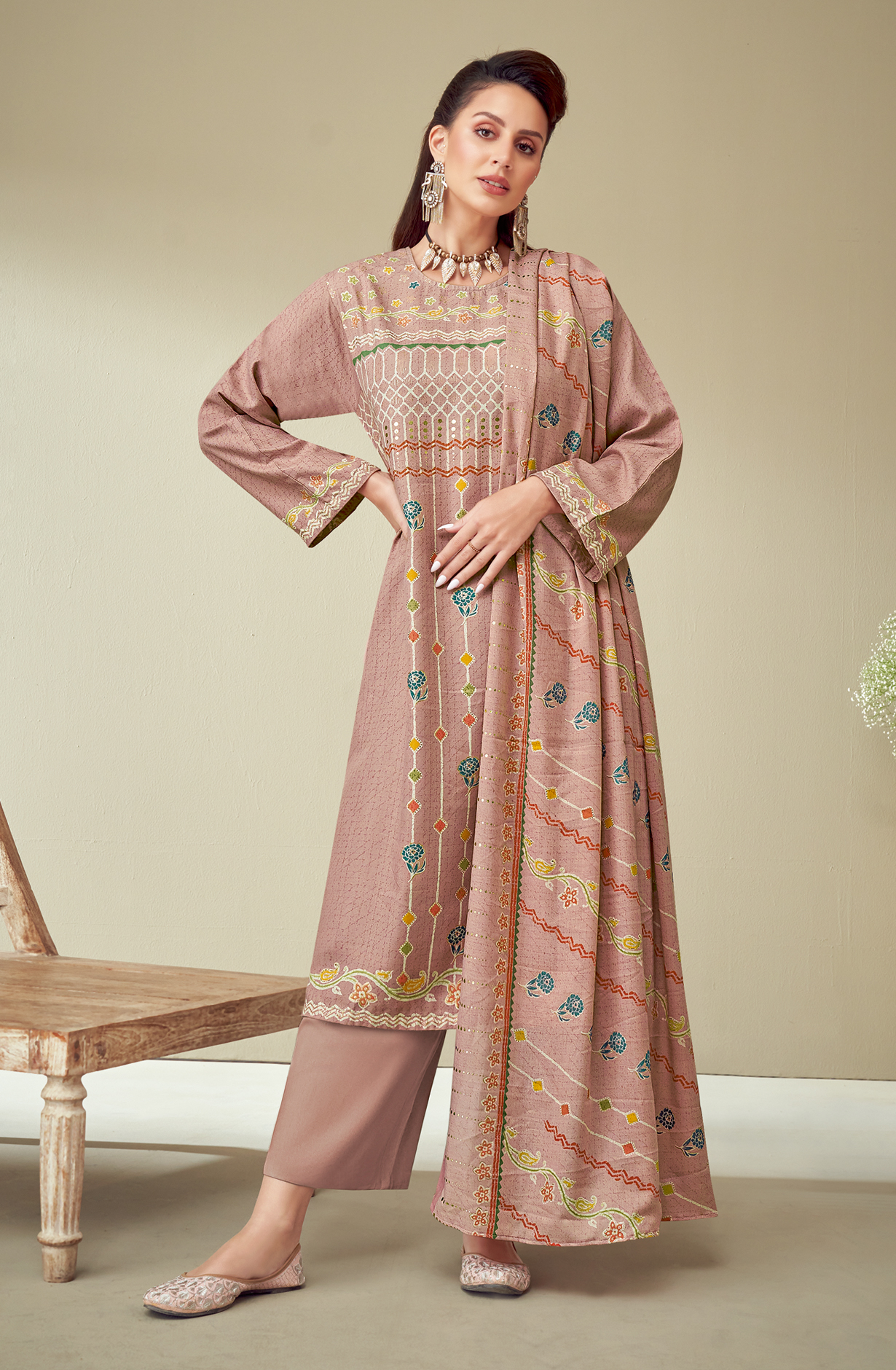 Mauve Spun Digital Printed Unstitched Salwar Suit - BAT412
