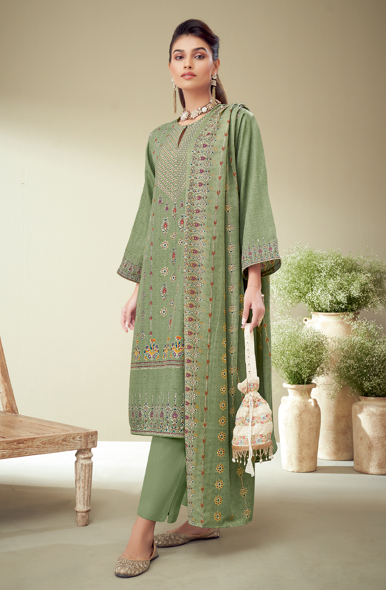Sea Green Spun Digital Printed Unstitched Salwar Suit - BAT418