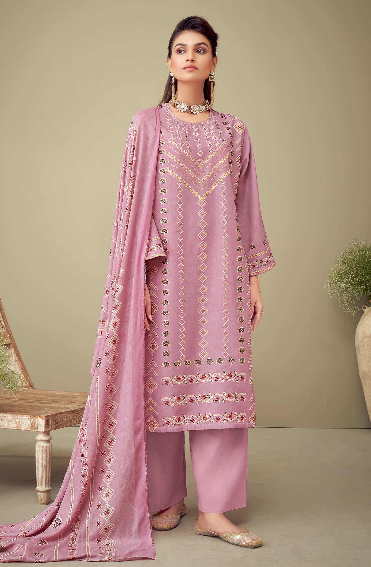 Pink Spun Digital Printed Unstitched Salwar Suit - BAT460