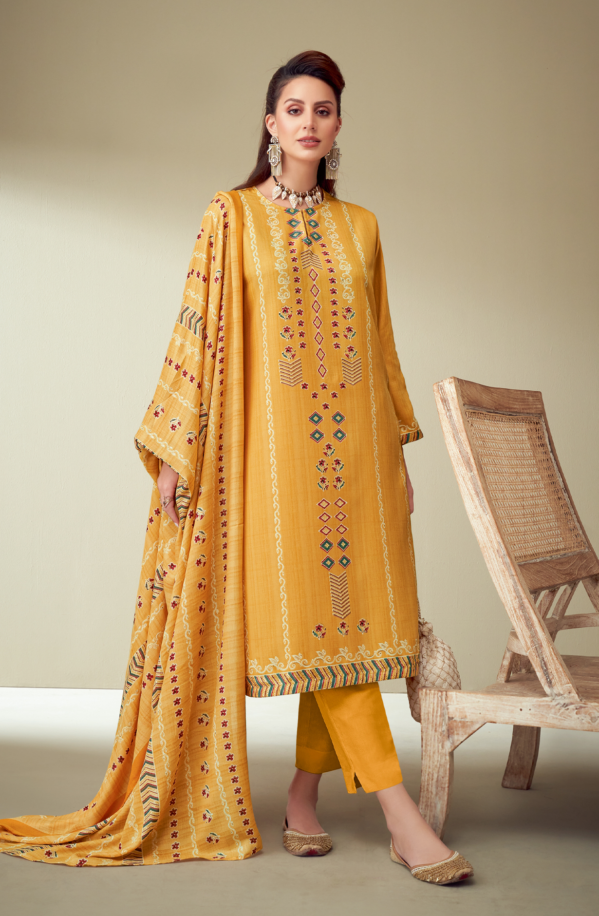 Mustard Spun Digital Printed Unstitched Salwar Suit - BAT478