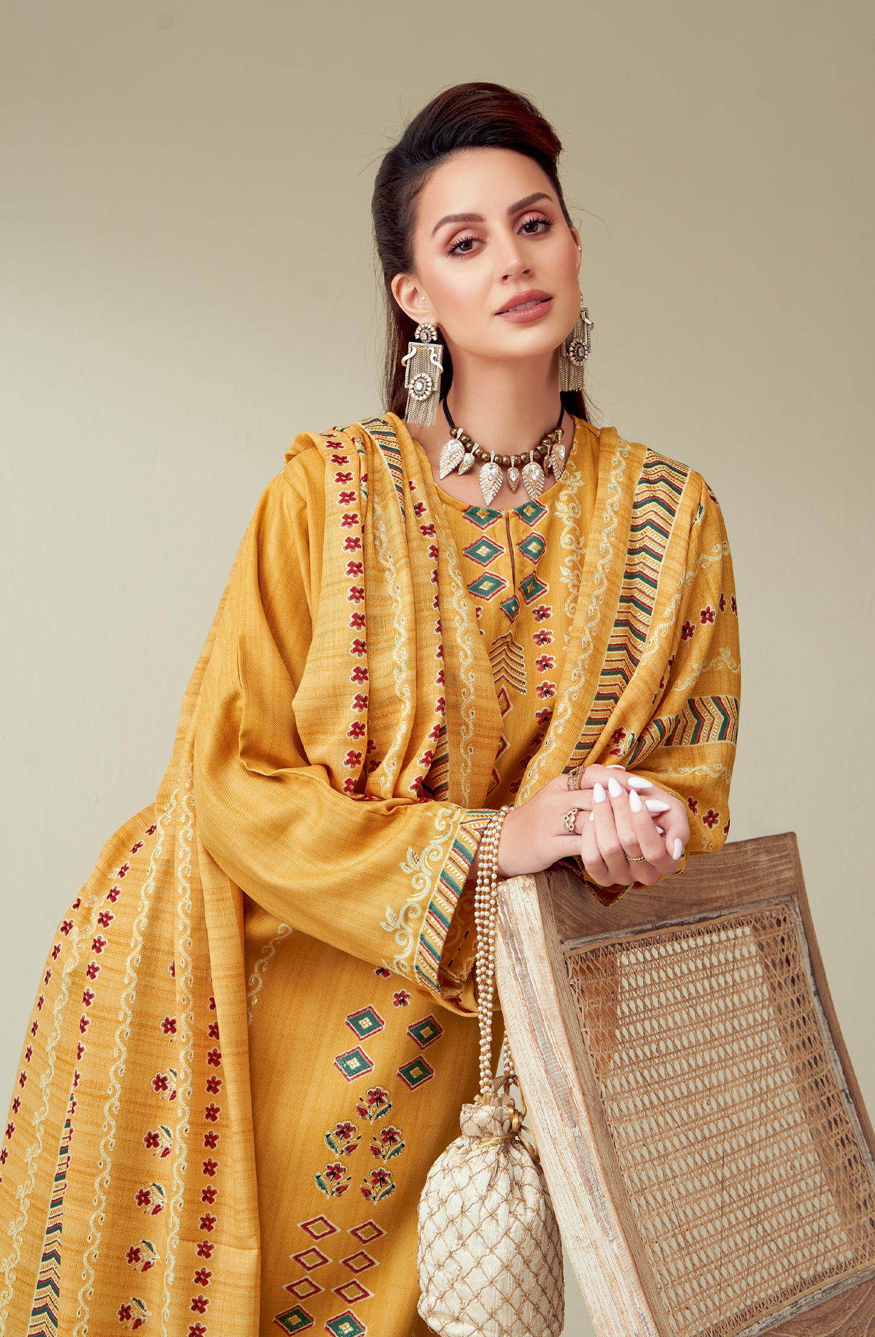 Mustard Spun Digital Printed Unstitched Salwar Suit - BAT478
