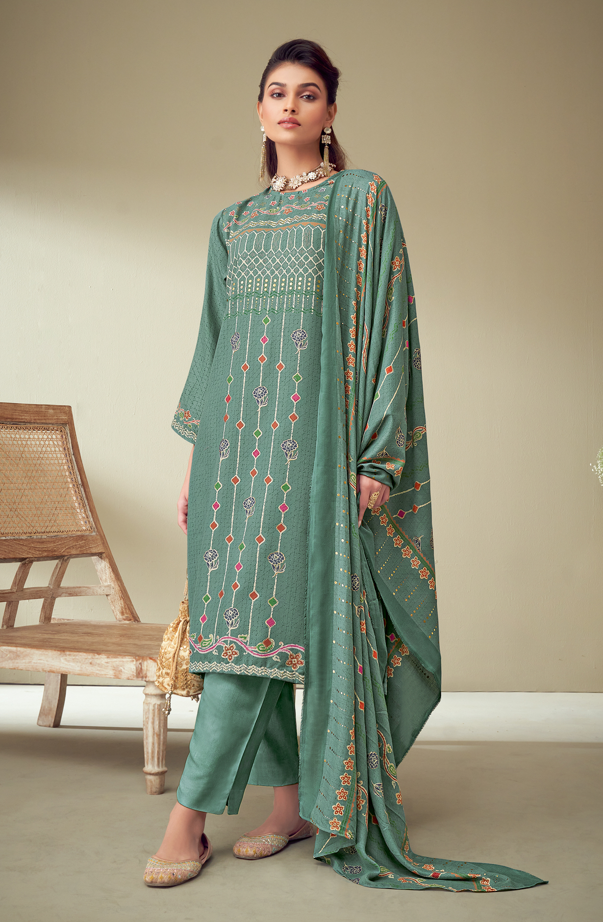 Firozi Spun Digital Printed Unstitched Salwar Suit - BAT485