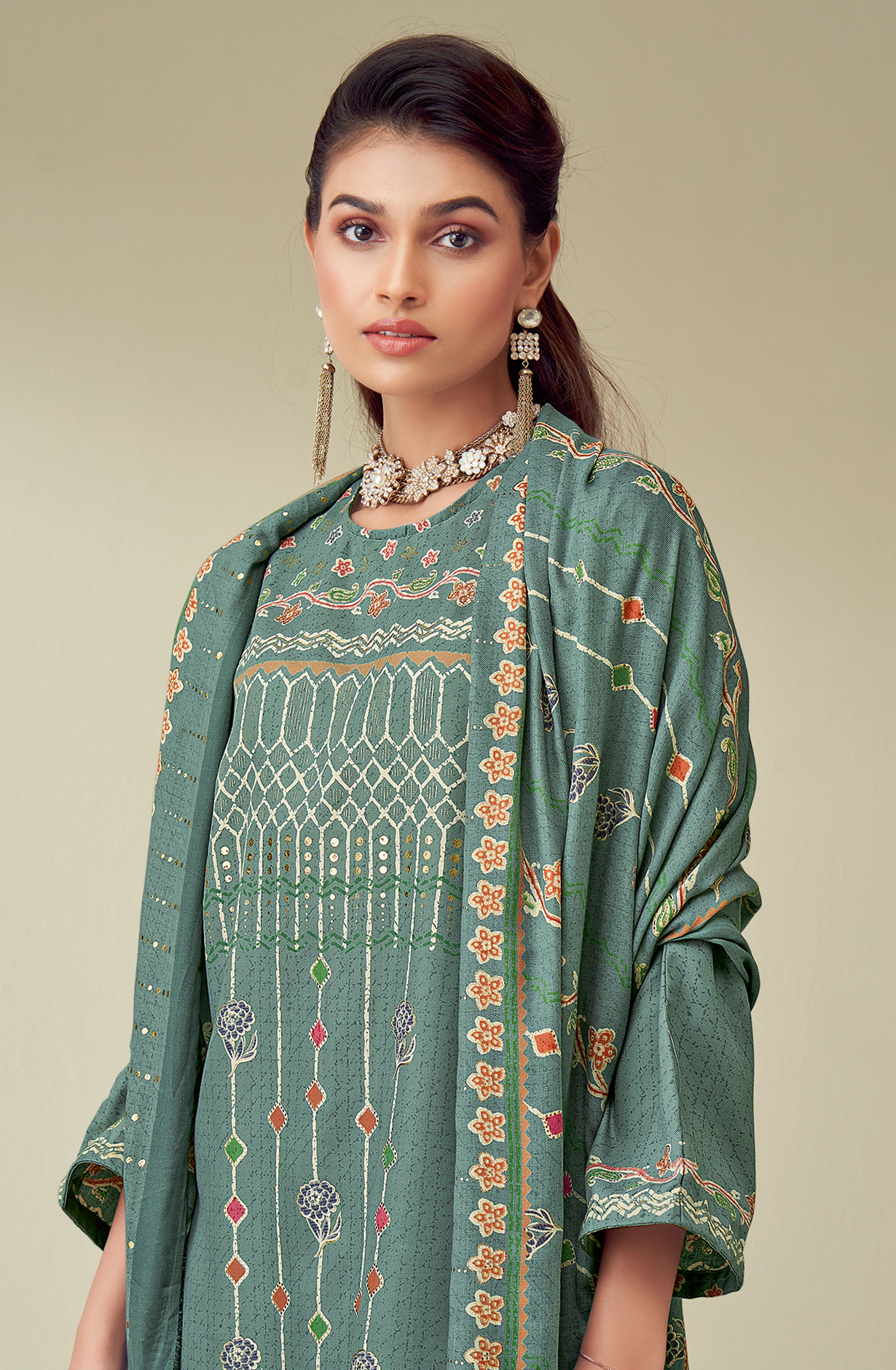 Firozi Spun Digital Printed Unstitched Salwar Suit - BAT485