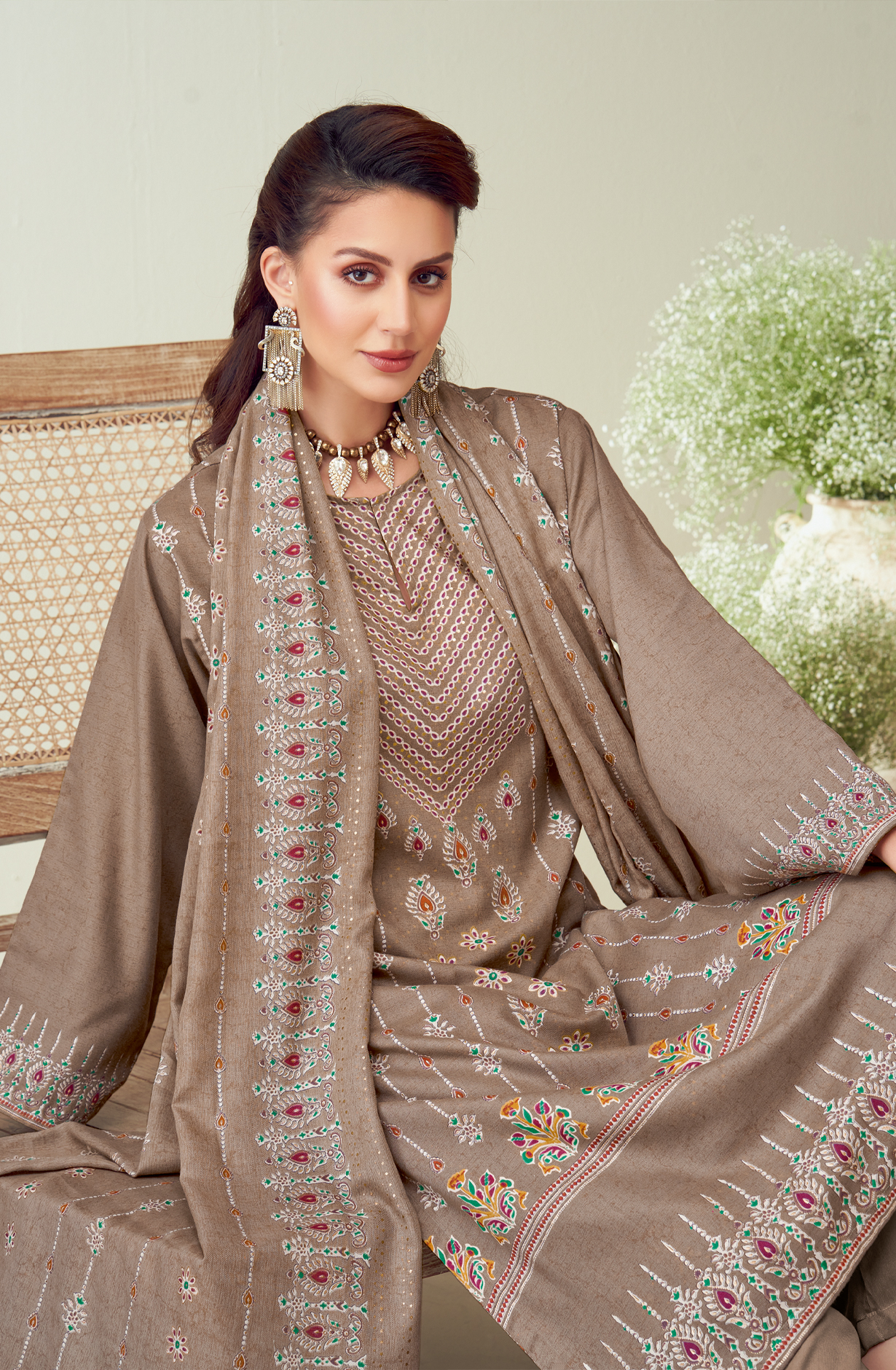 Beige Spun Digital Printed Unstitched Salwar Suit - BAT488