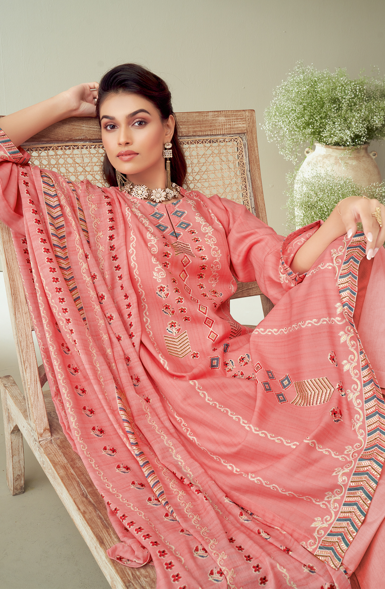 Peach Spun Digital Printed Unstitched Salwar Suit - BAT493