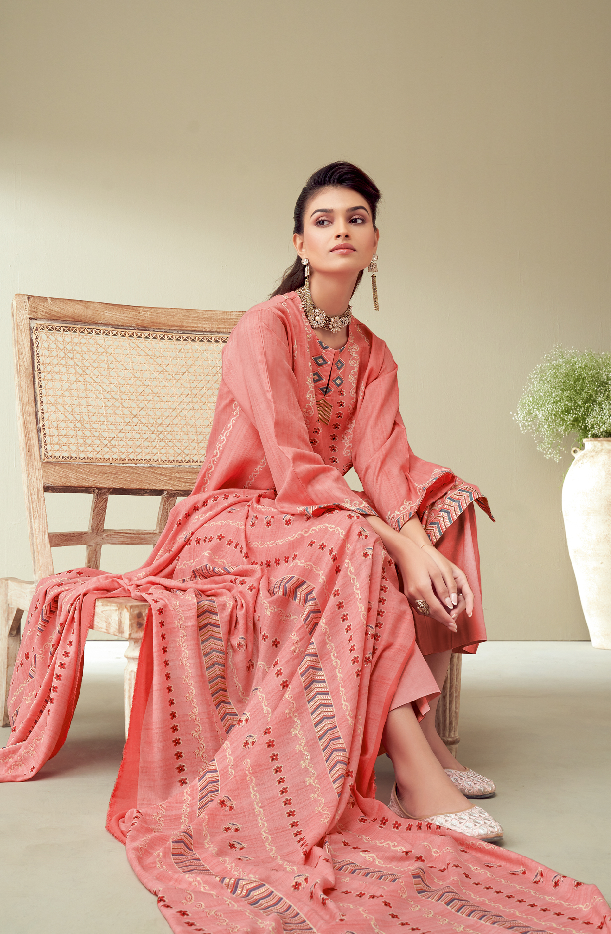 Peach Spun Digital Printed Unstitched Salwar Suit - BAT493