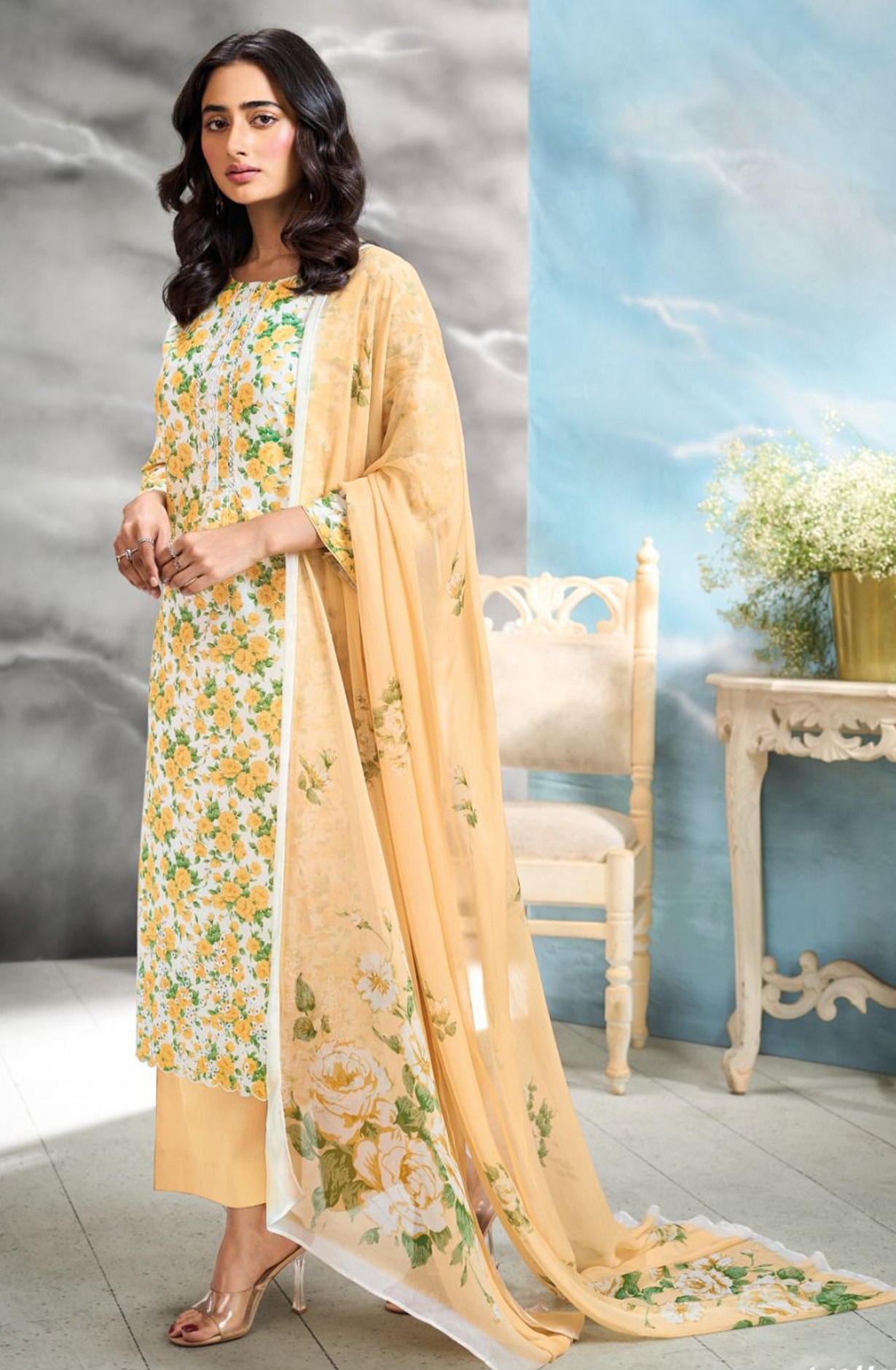 Yellow Cotton Suit Set with Dupatta - BEOS3207B