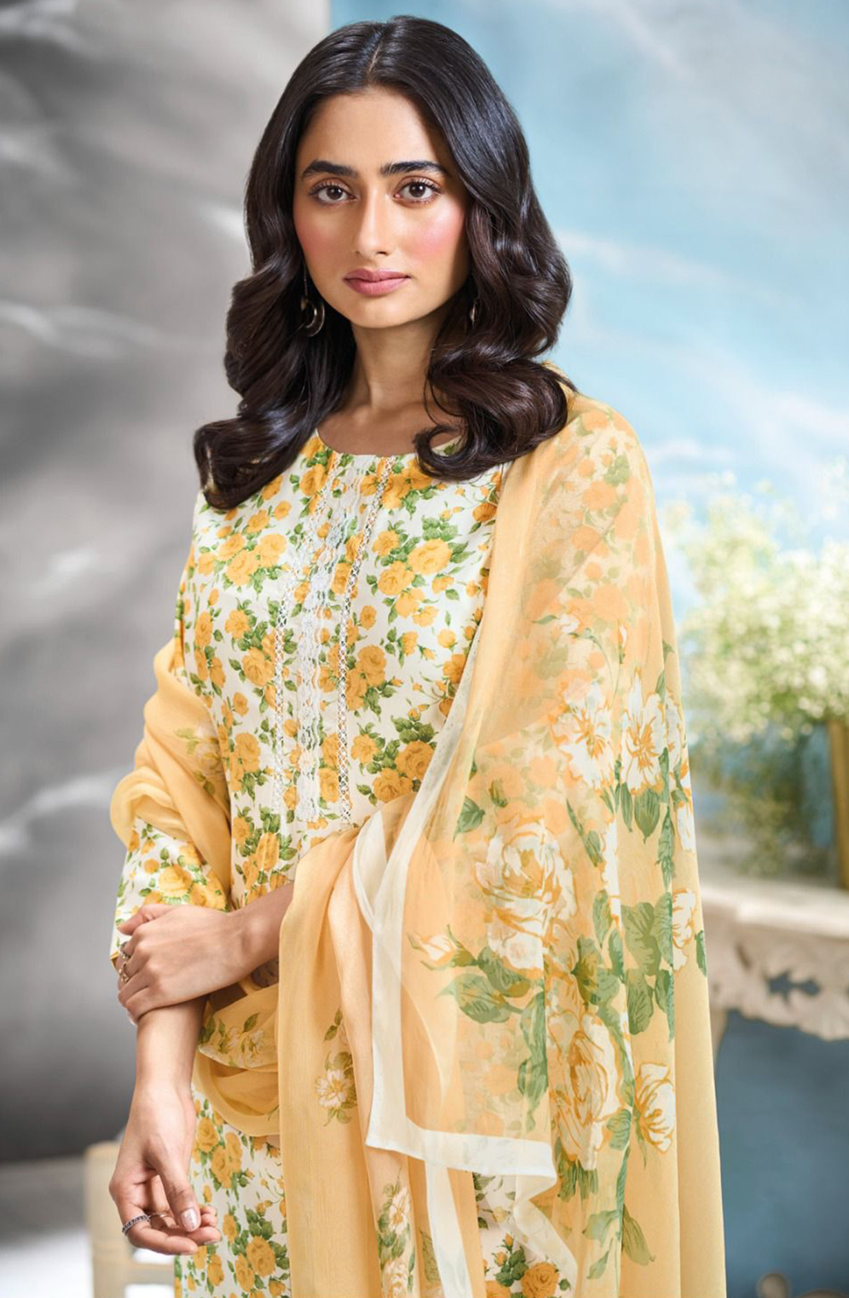 Yellow Cotton Suit Set with Dupatta - BEOS3207B