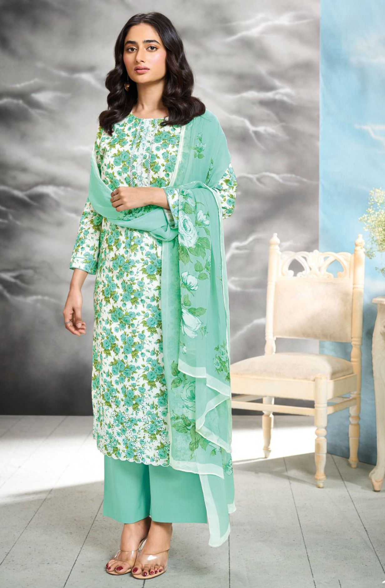 Green Cotton Suit Set with Dupatta - BEOS3207C