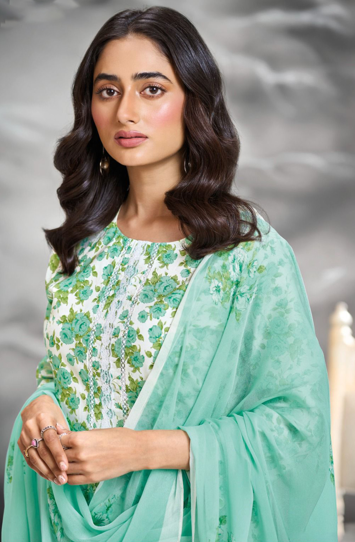 Green Cotton Suit Set with Dupatta - BEOS3207C