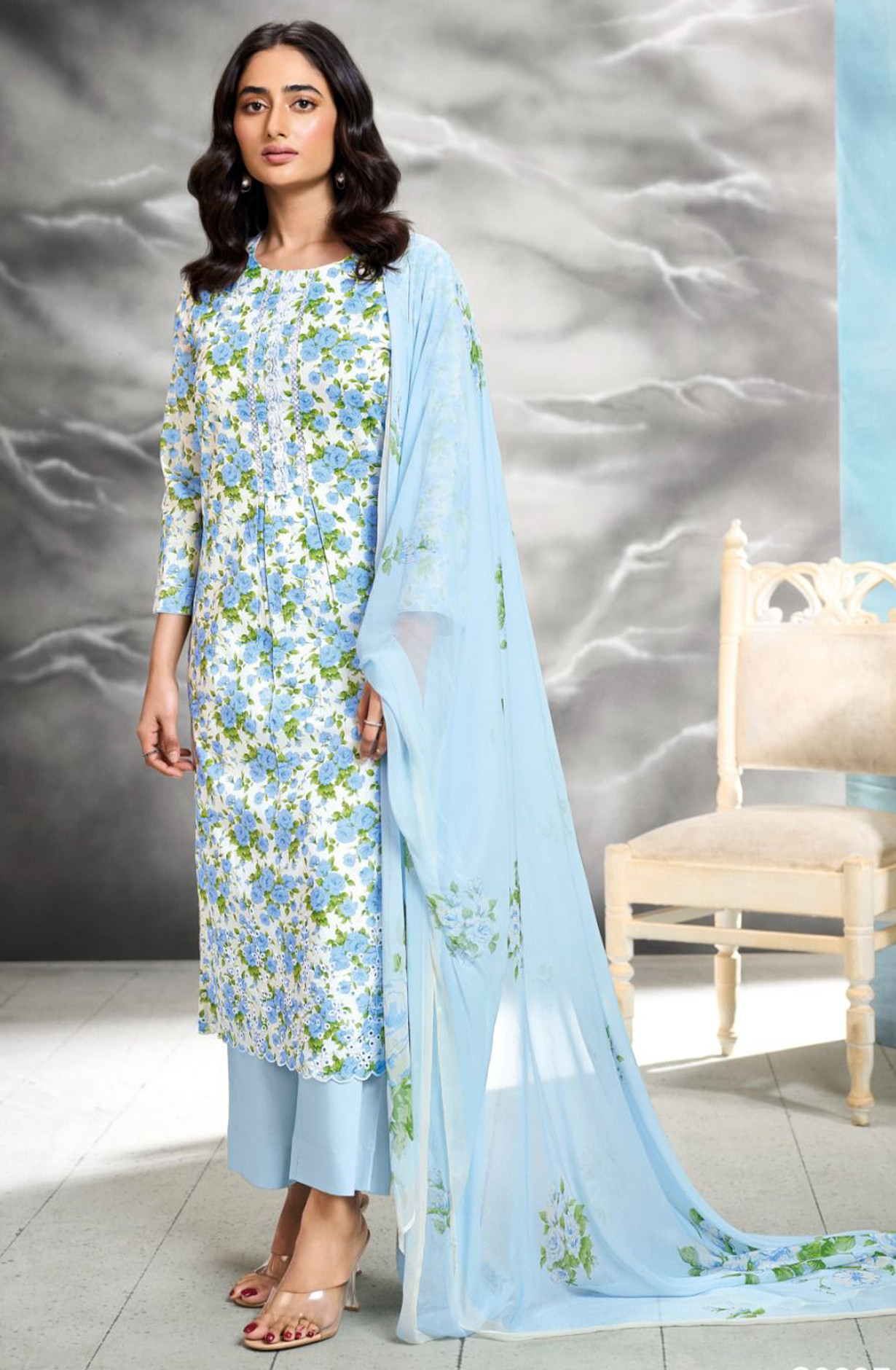 Blue Cotton Suit Set with Dupatta - BEOS3207D