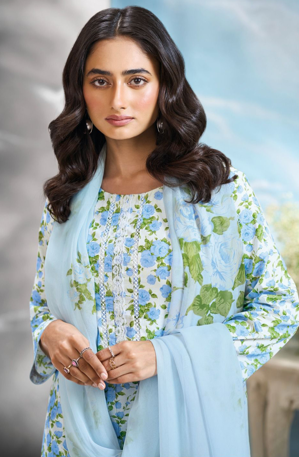 Blue Cotton Suit Set with Dupatta - BEOS3207D