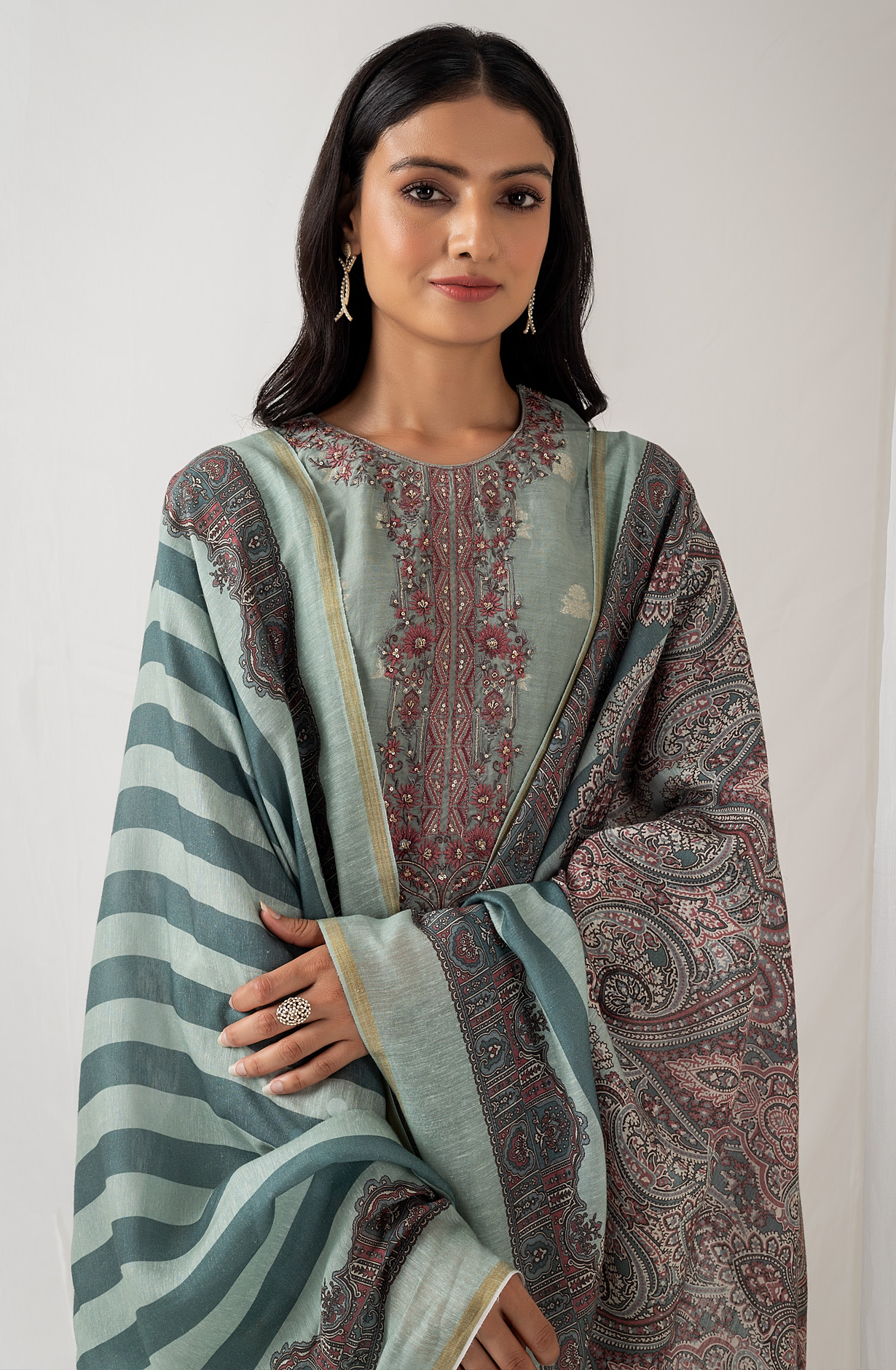 Sea Green Beautiful Linen Silk Jacquard Festive Salwar Kameez - BHA1957A