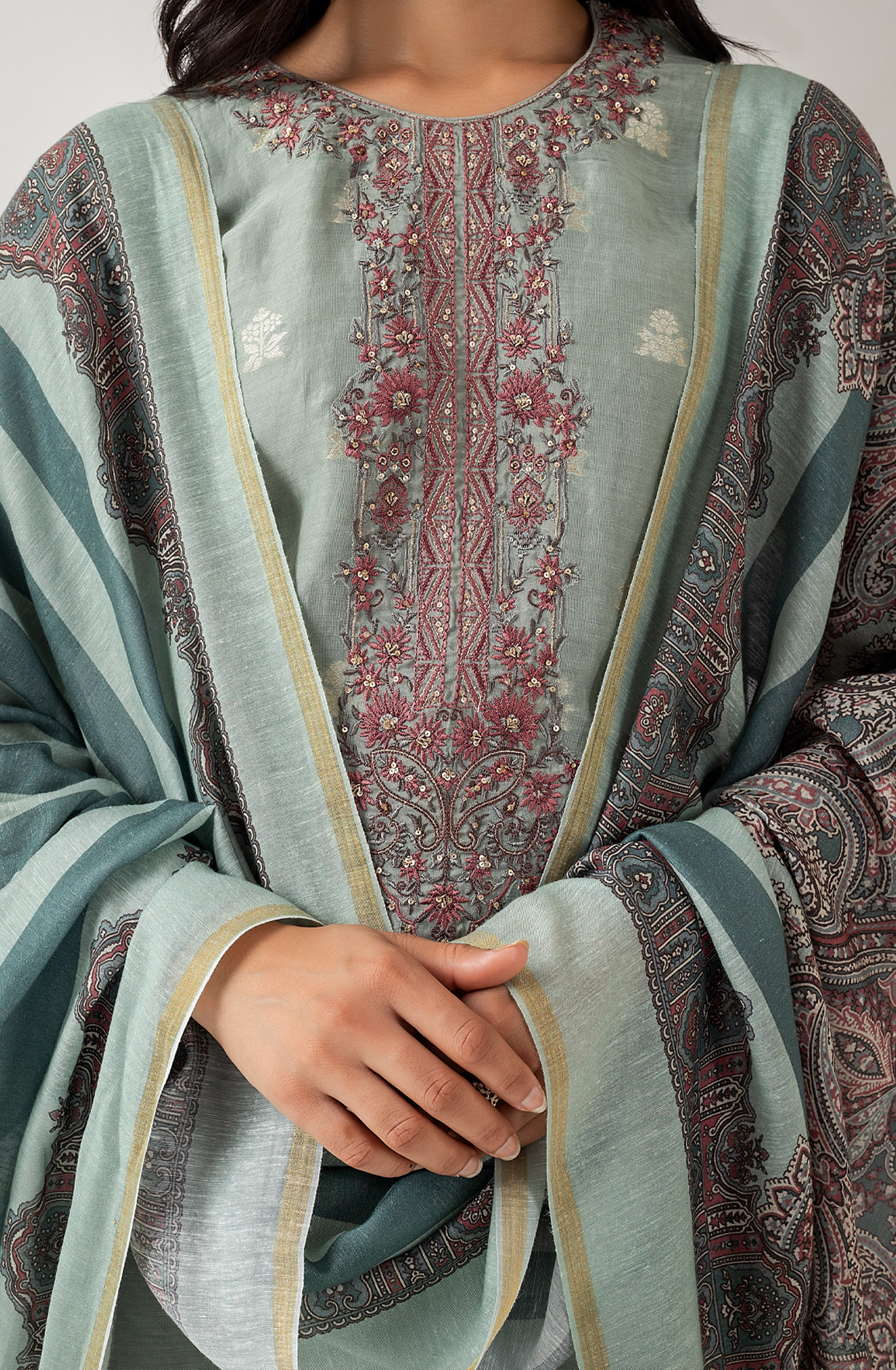 Sea Green Beautiful Linen Silk Jacquard Festive Salwar Kameez - BHA1957A