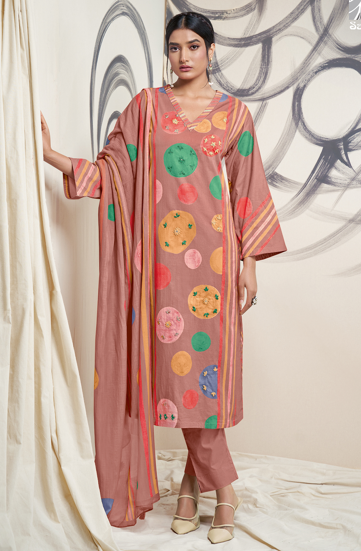 Rust Cotton Lawn Digital Printed Unstitched Salwar Kameez with Lace Work - BHO568