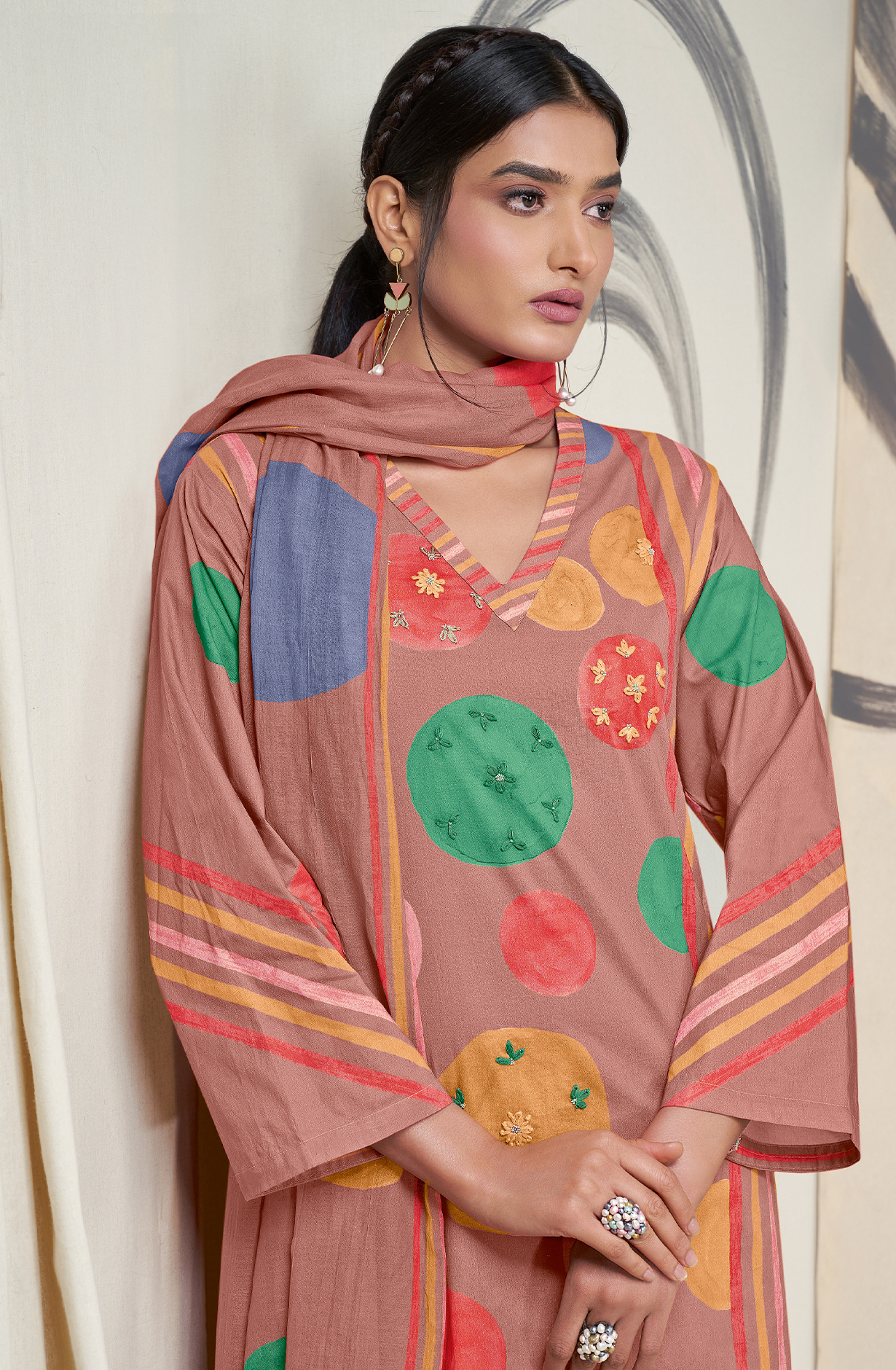 Rust Cotton Lawn Digital Printed Unstitched Salwar Kameez with Lace Work - BHO568