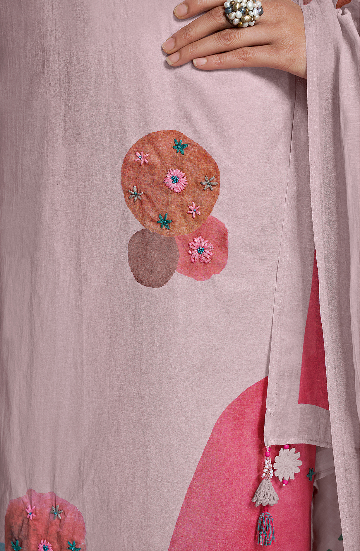 Pink Cotton Lawn Digital Printed Unstitched Salwar Kameez with Lace Work - BHO580