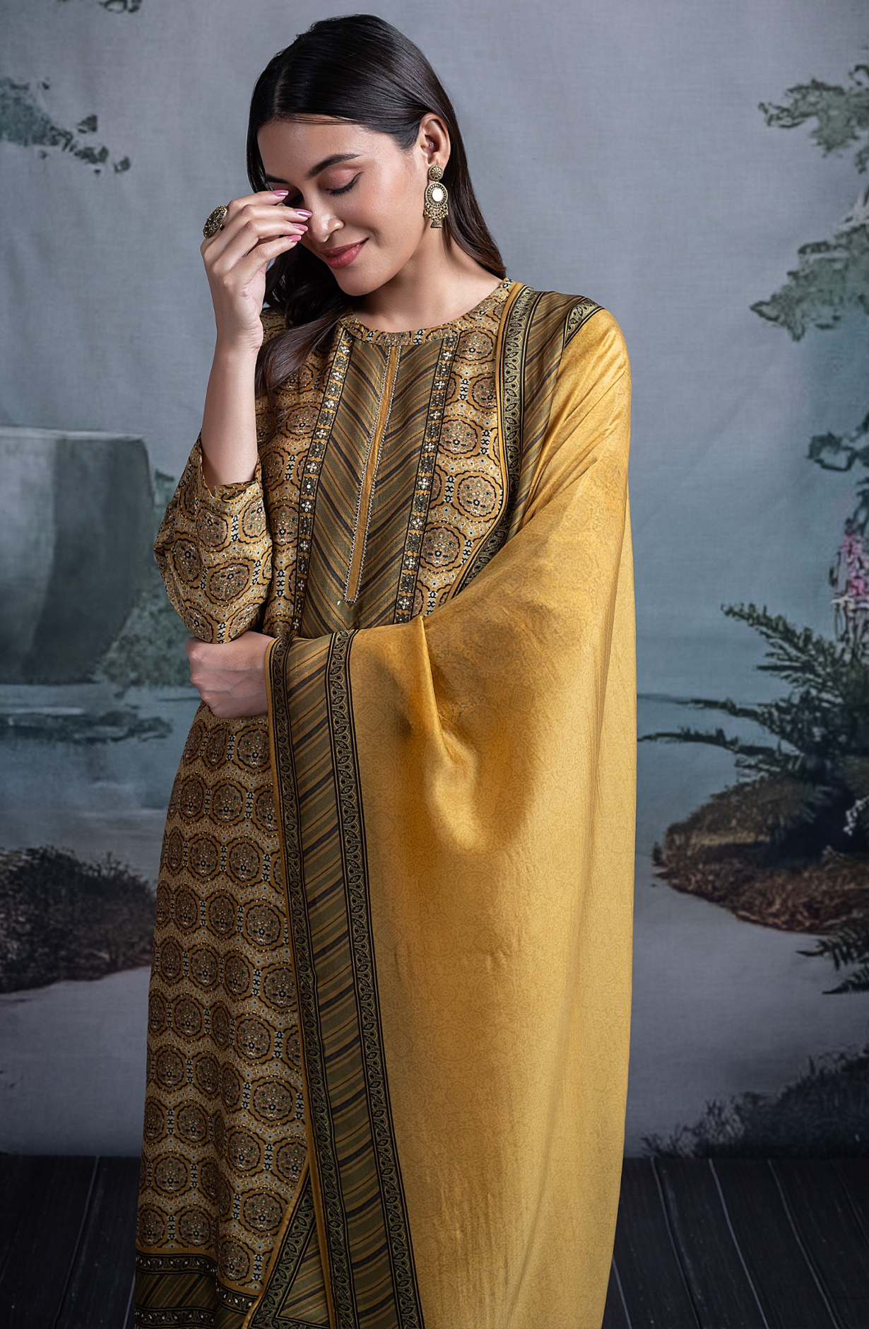 Mehndi Silk Suit Set with Silk Dupatta - BHUST2021B
