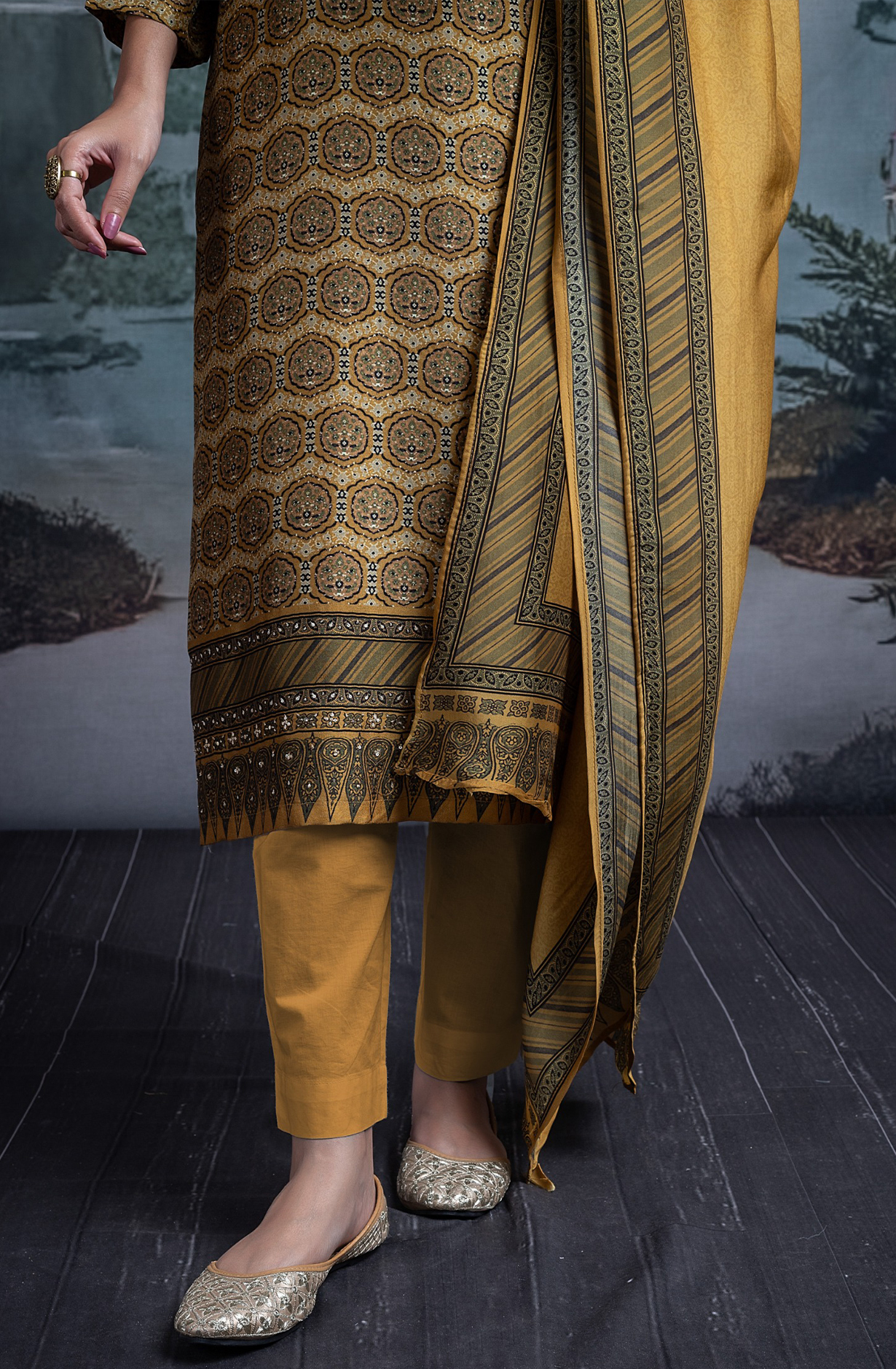 Mehndi Silk Suit Set with Silk Dupatta - BHUST2021B