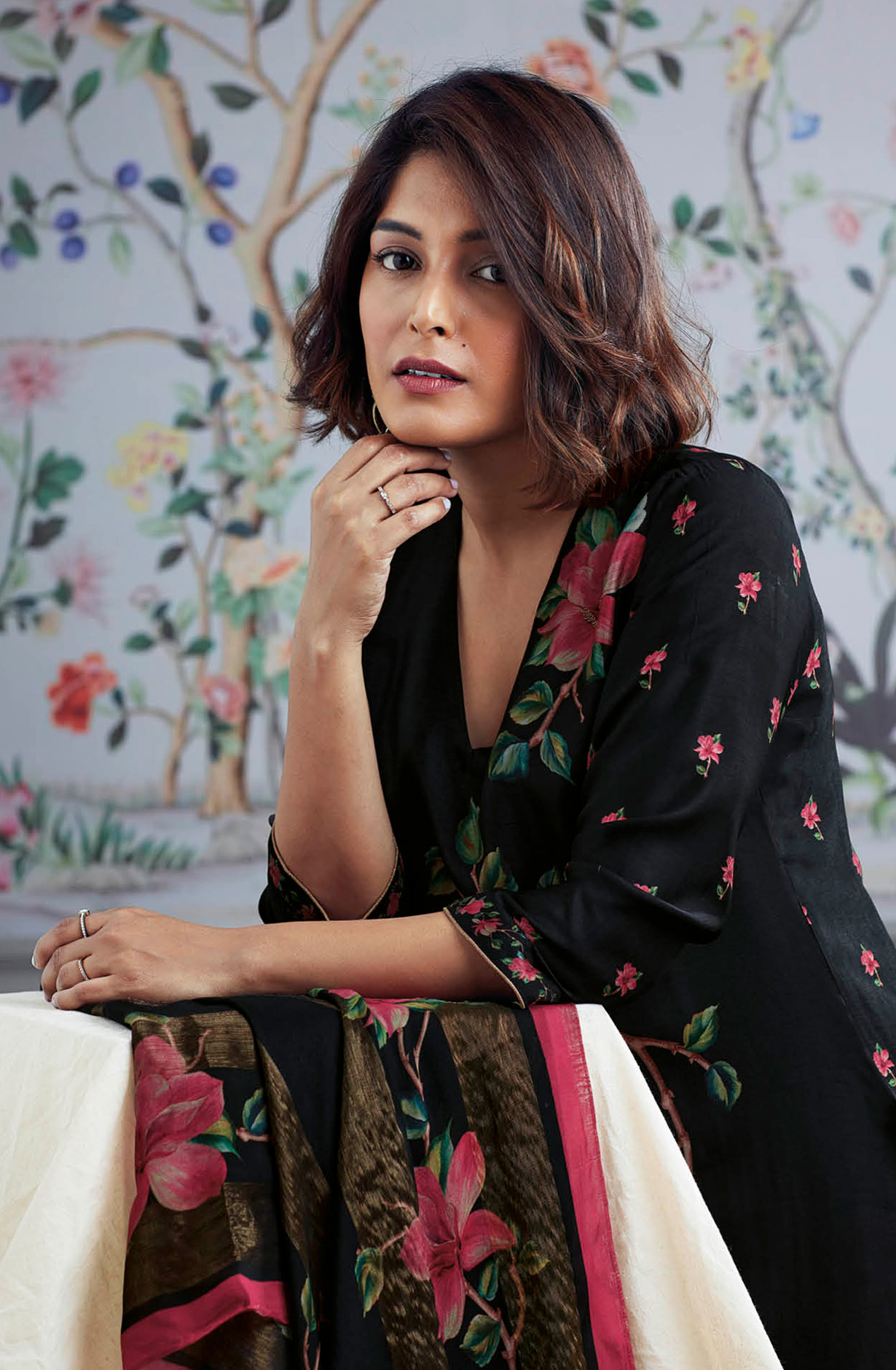 Black Beautiful Russian Silk Unstitched Suit with Dupatta - BLOC1319