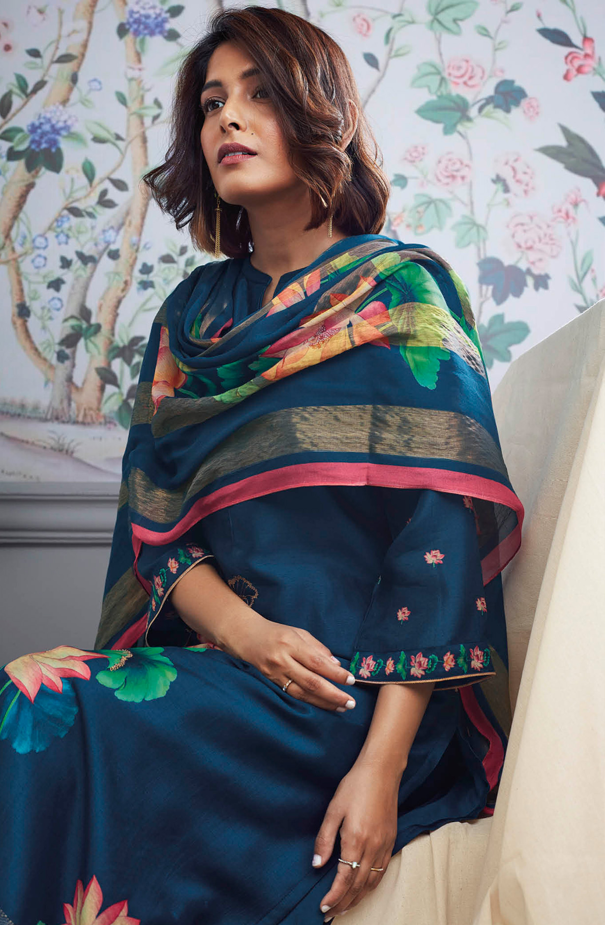 Teal Beautiful Russian Silk Unstitched Suit with Dupatta - BLOC1324