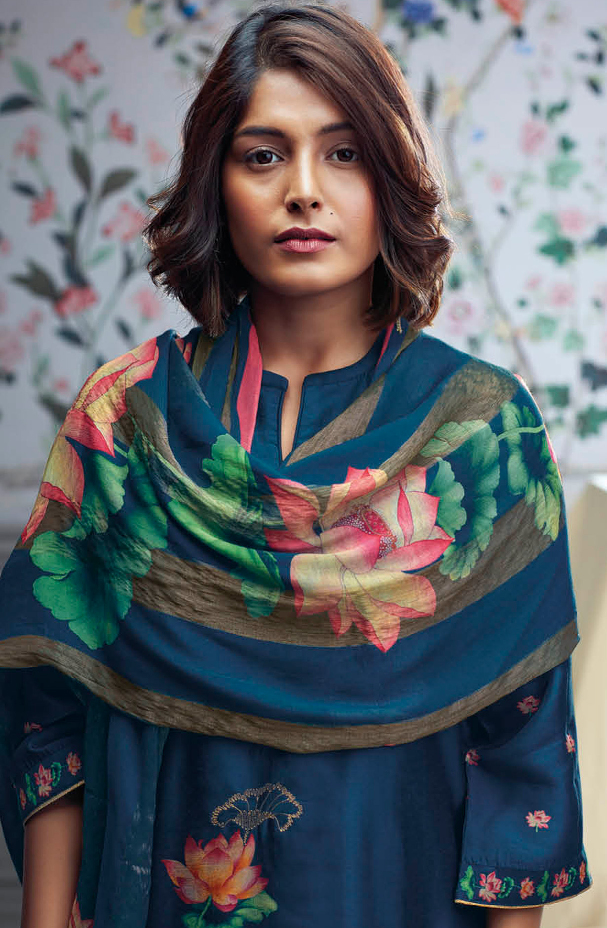 Teal Beautiful Russian Silk Unstitched Suit with Dupatta - BLOC1324