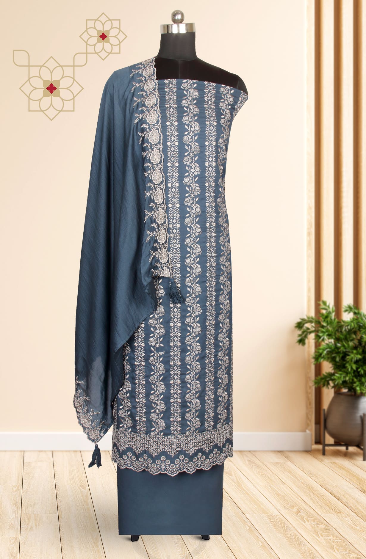 Blue Pashmina Exclusive Unstitched Salwar Kameez Dupatta - STH12747A