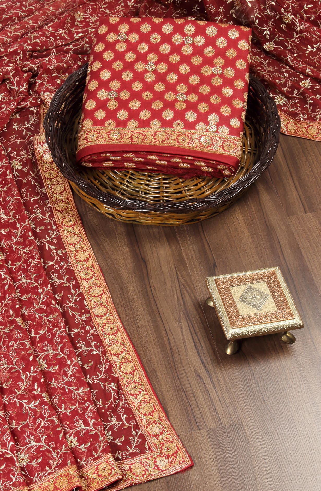 Maroon Chanderi Unstitched Festive Wear Suit - BNFCHN4191A