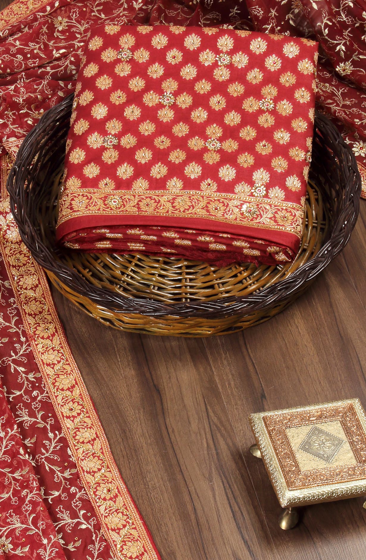 Maroon Chanderi Unstitched Festive Wear Suit - BNFCHN4191A