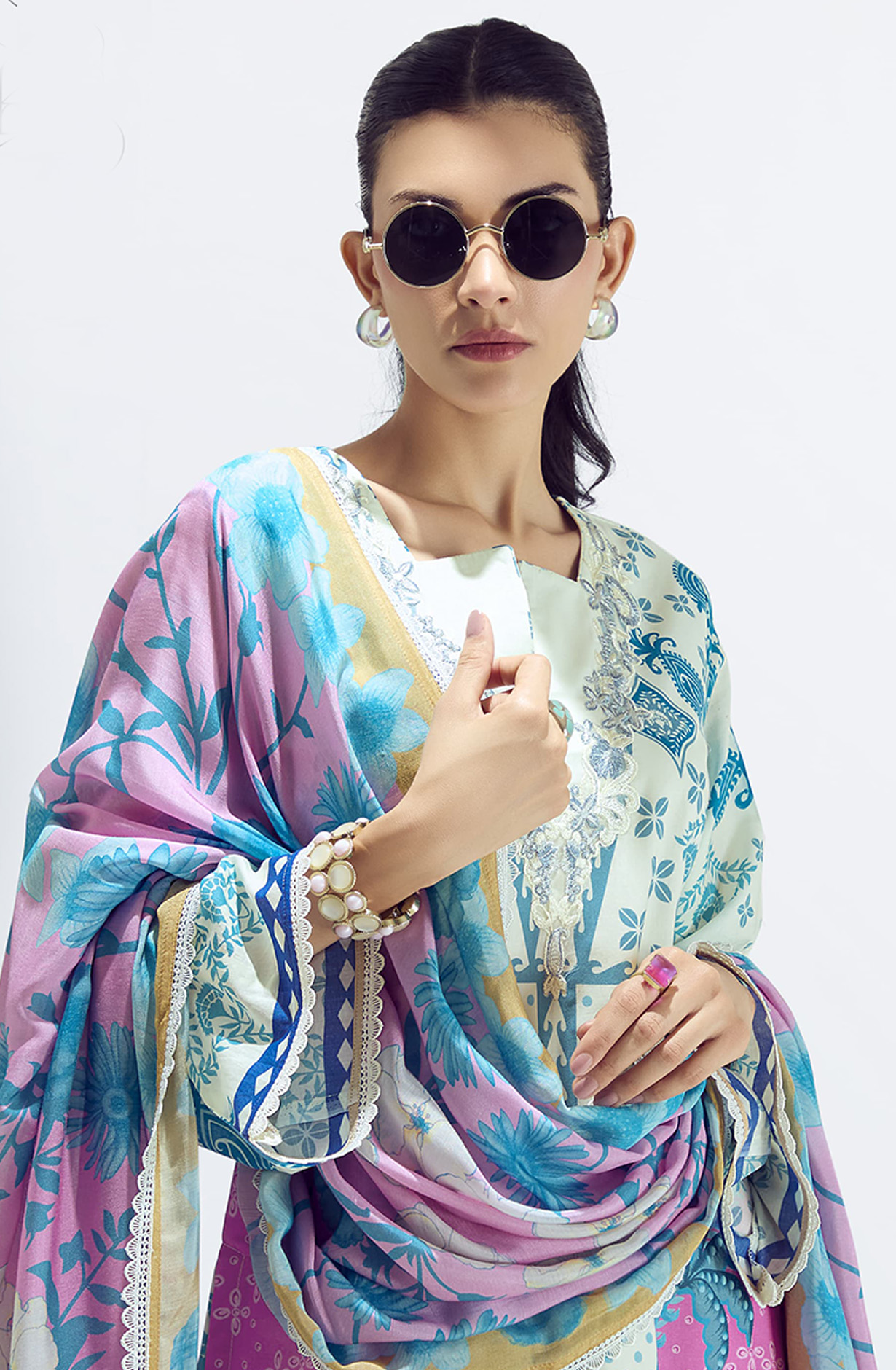 Pink Cotton Lawn Printed Suit Set with Dupatta- BRE321