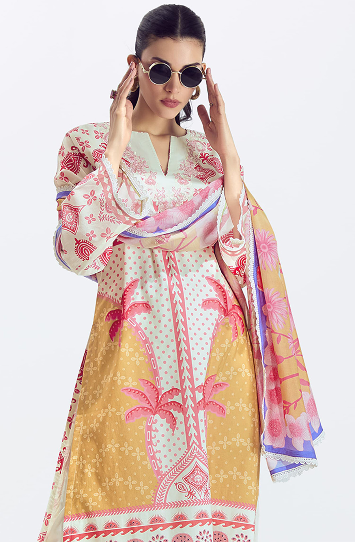 Orange Cotton Lawn Printed Suit Set with Dupatta- BRE322