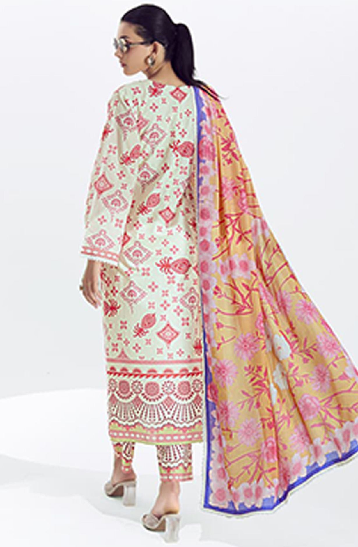 Orange Cotton Lawn Printed Suit Set with Dupatta- BRE322