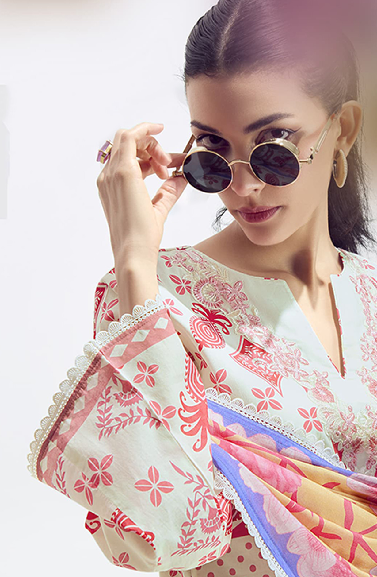 Orange Cotton Lawn Printed Suit Set with Dupatta- BRE322