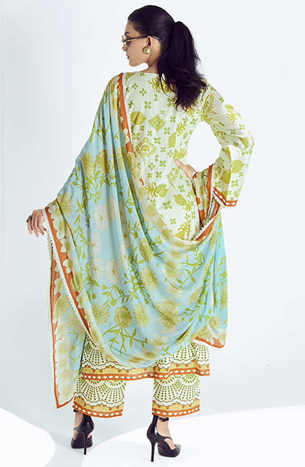 Green Cotton Lawn Printed Suit Set with Dupatta- BRE324