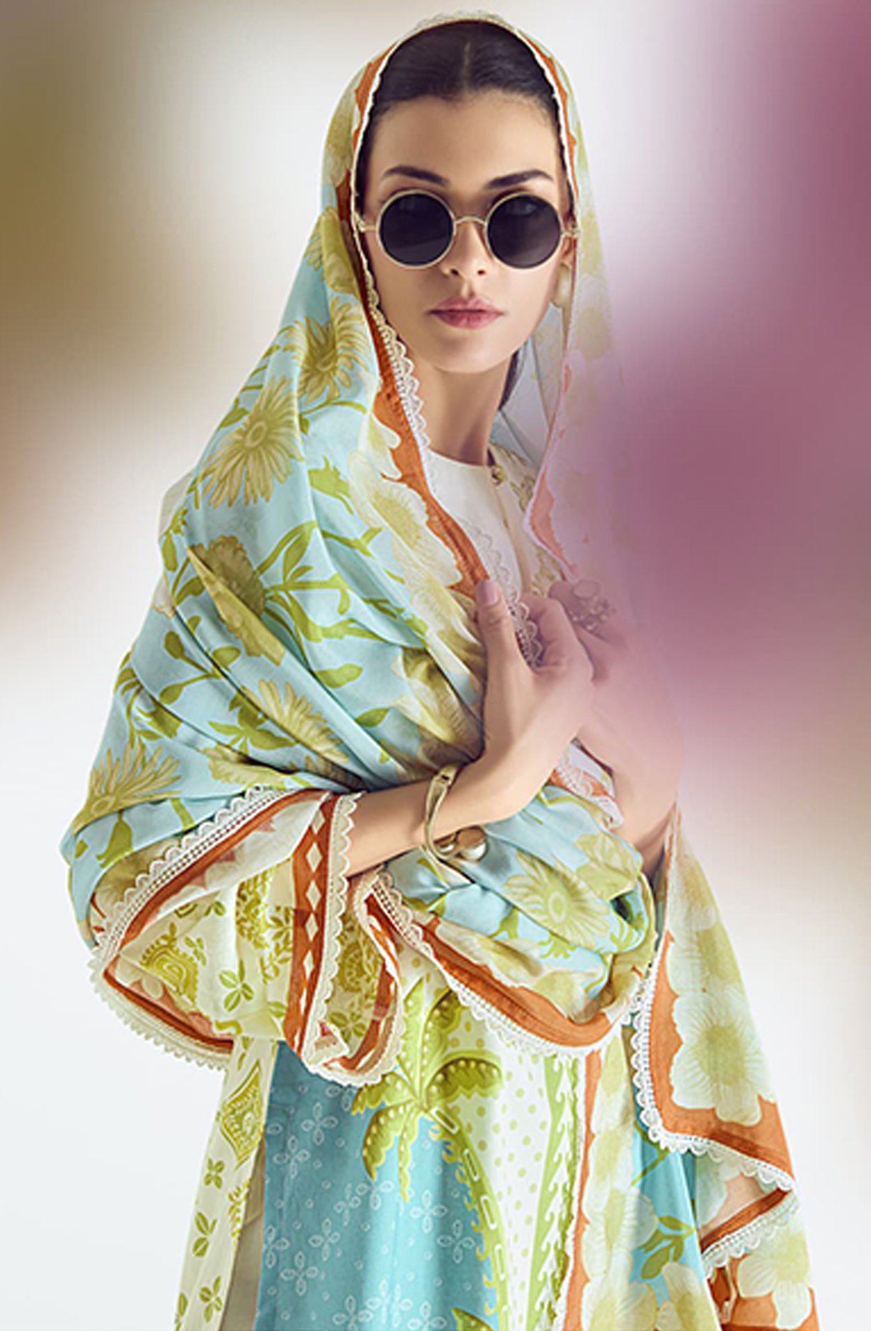 Green Cotton Lawn Printed Suit Set with Dupatta- BRE324