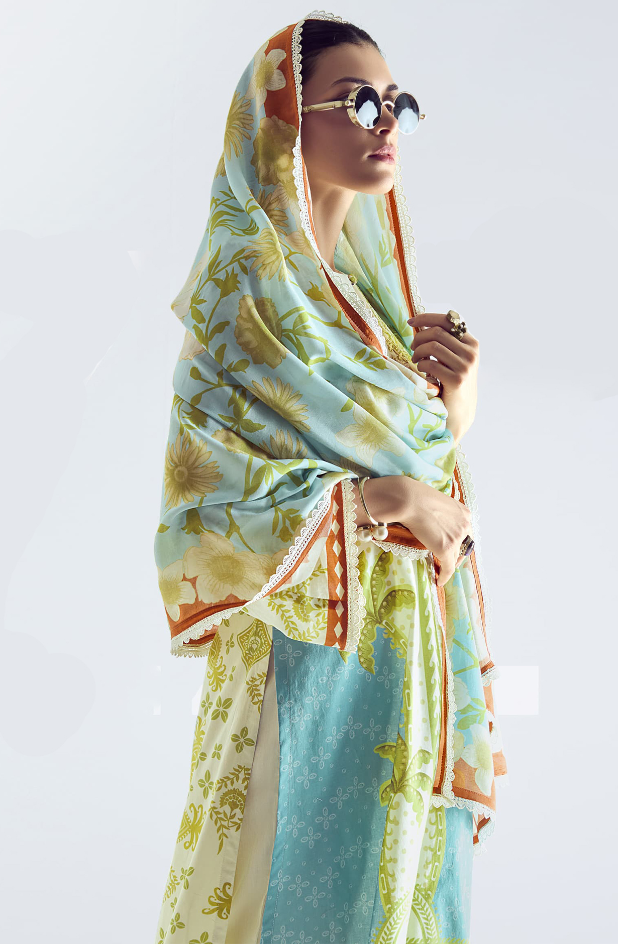 Green Cotton Lawn Printed Suit Set with Dupatta- BRE324